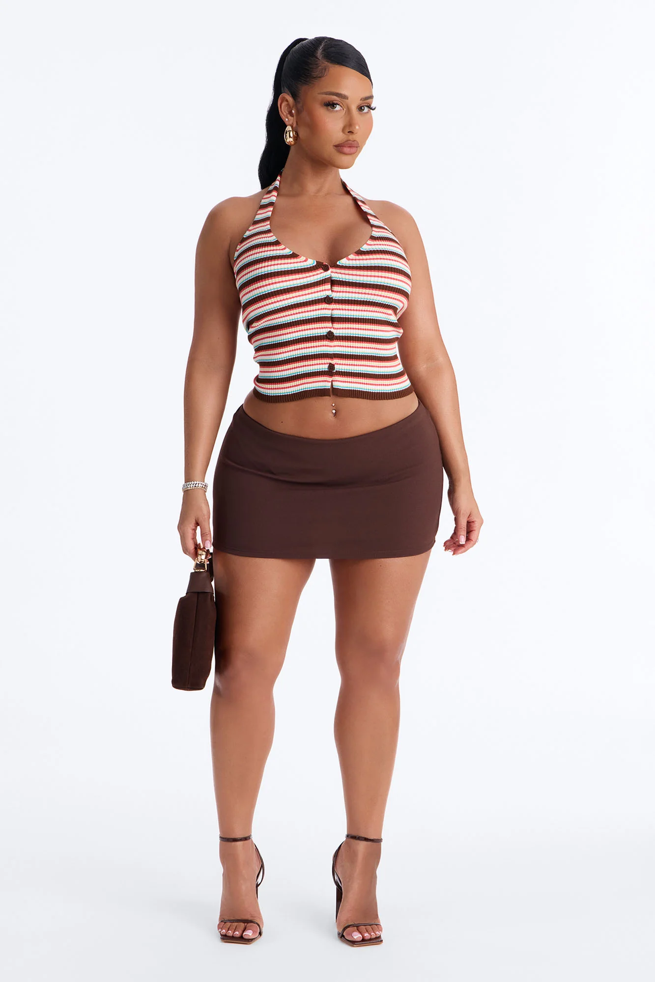 Belle Striped Sweater Halter Top - Brown/combo - Image 2