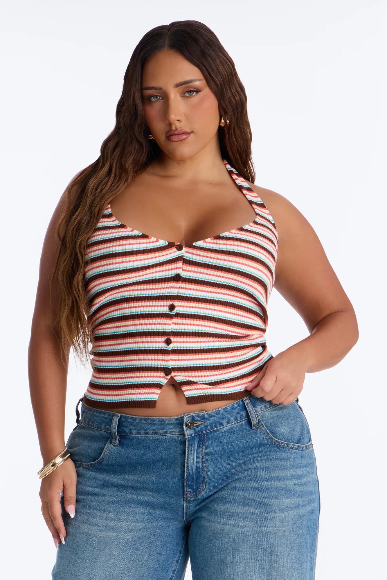 Belle Striped Sweater Halter Top - Brown/combo - Image 5