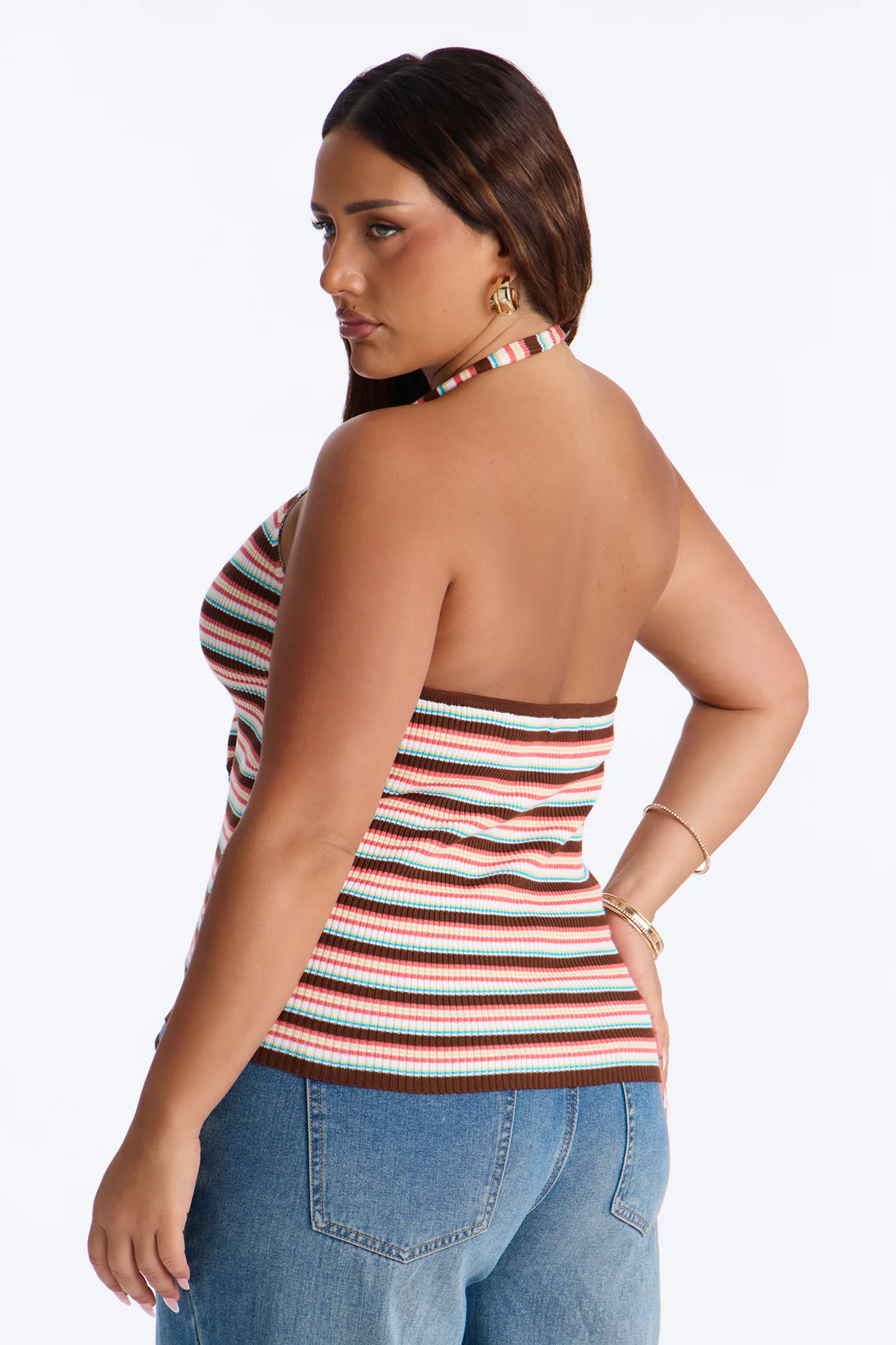 Belle Striped Sweater Halter Top - Brown/combo - Image 7