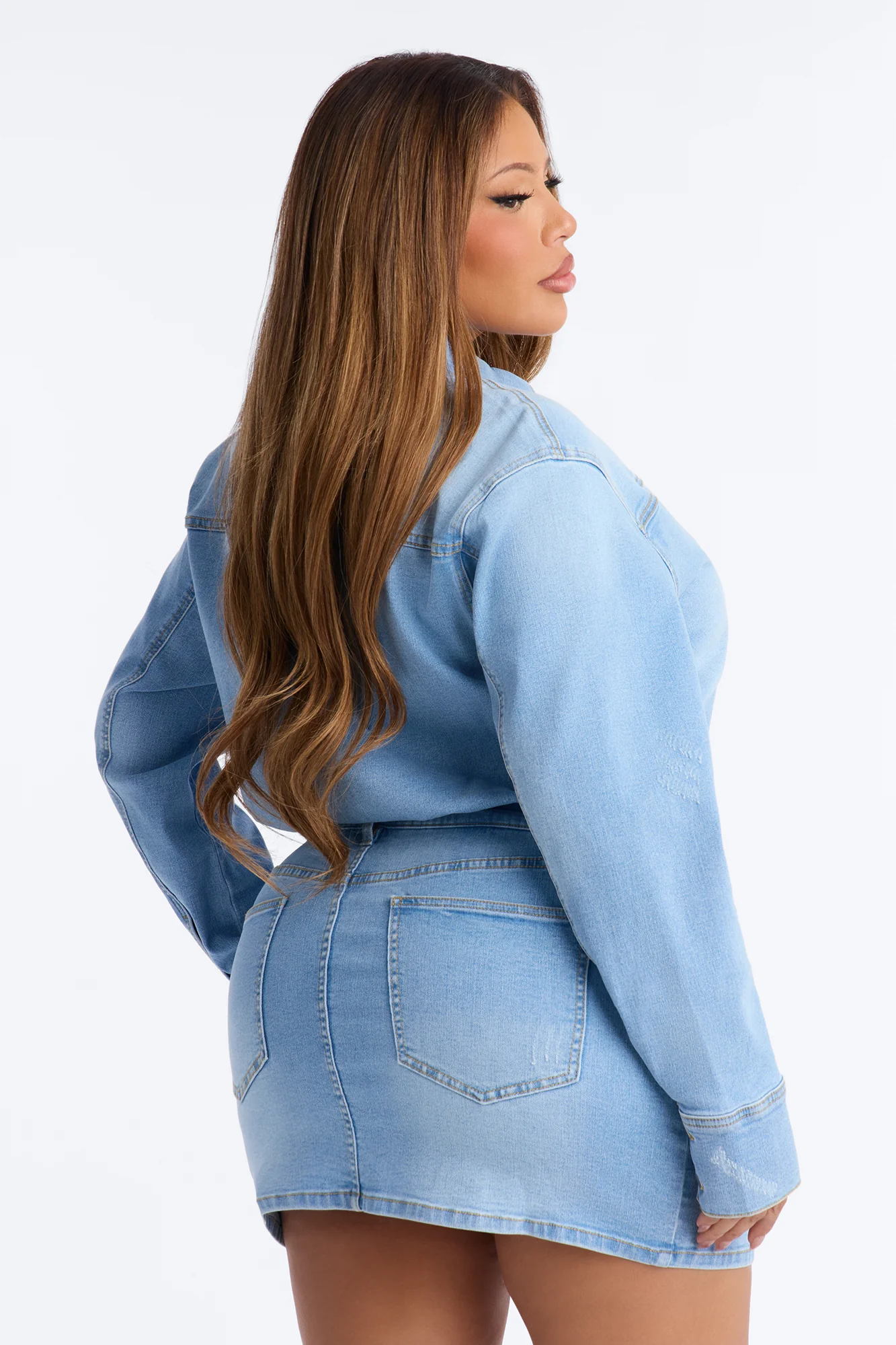 Belleville Denim Mini Dress - Light Wash - Image 8