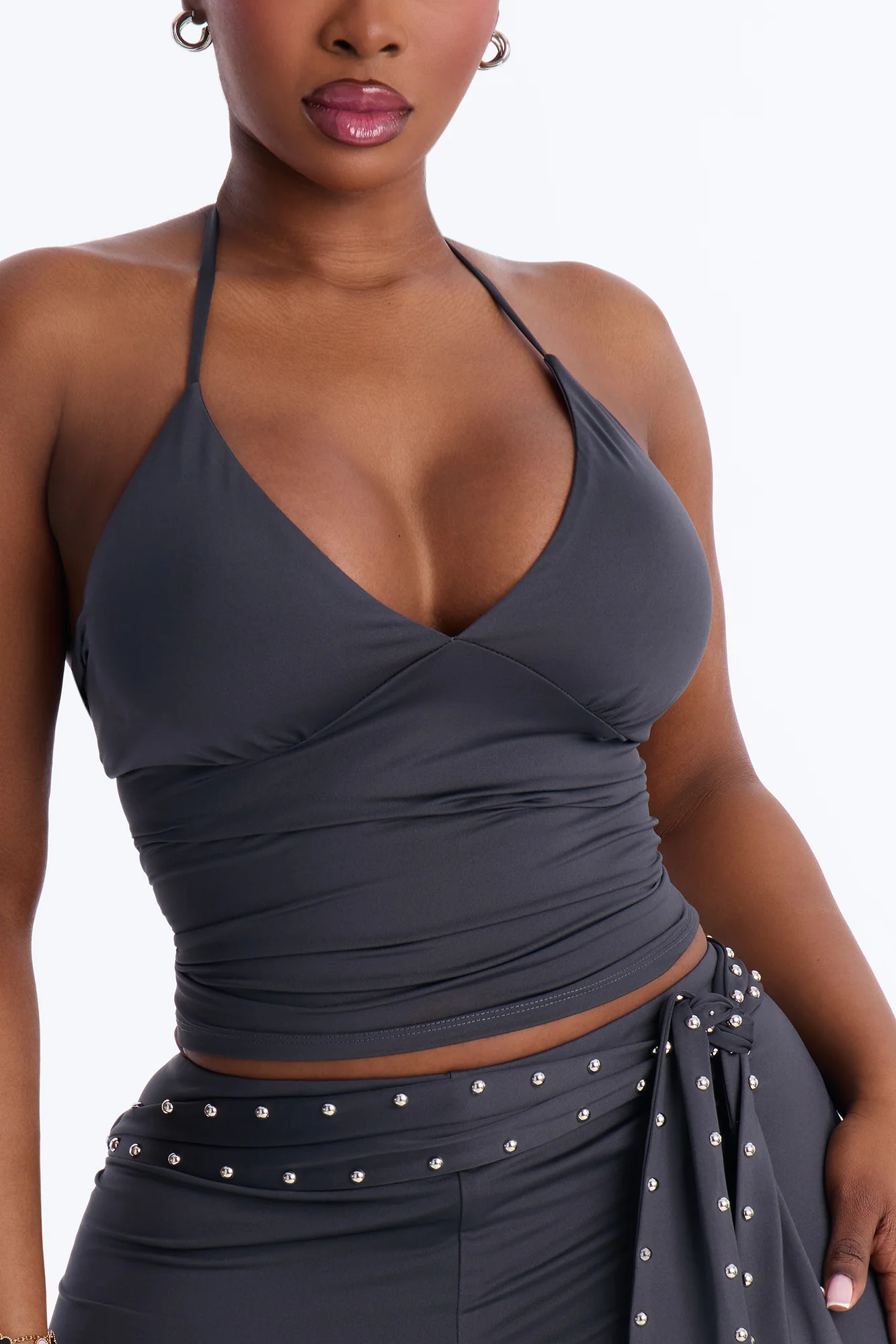 Belted Babe Micro Short Halter Set - Charcoal - Image 7