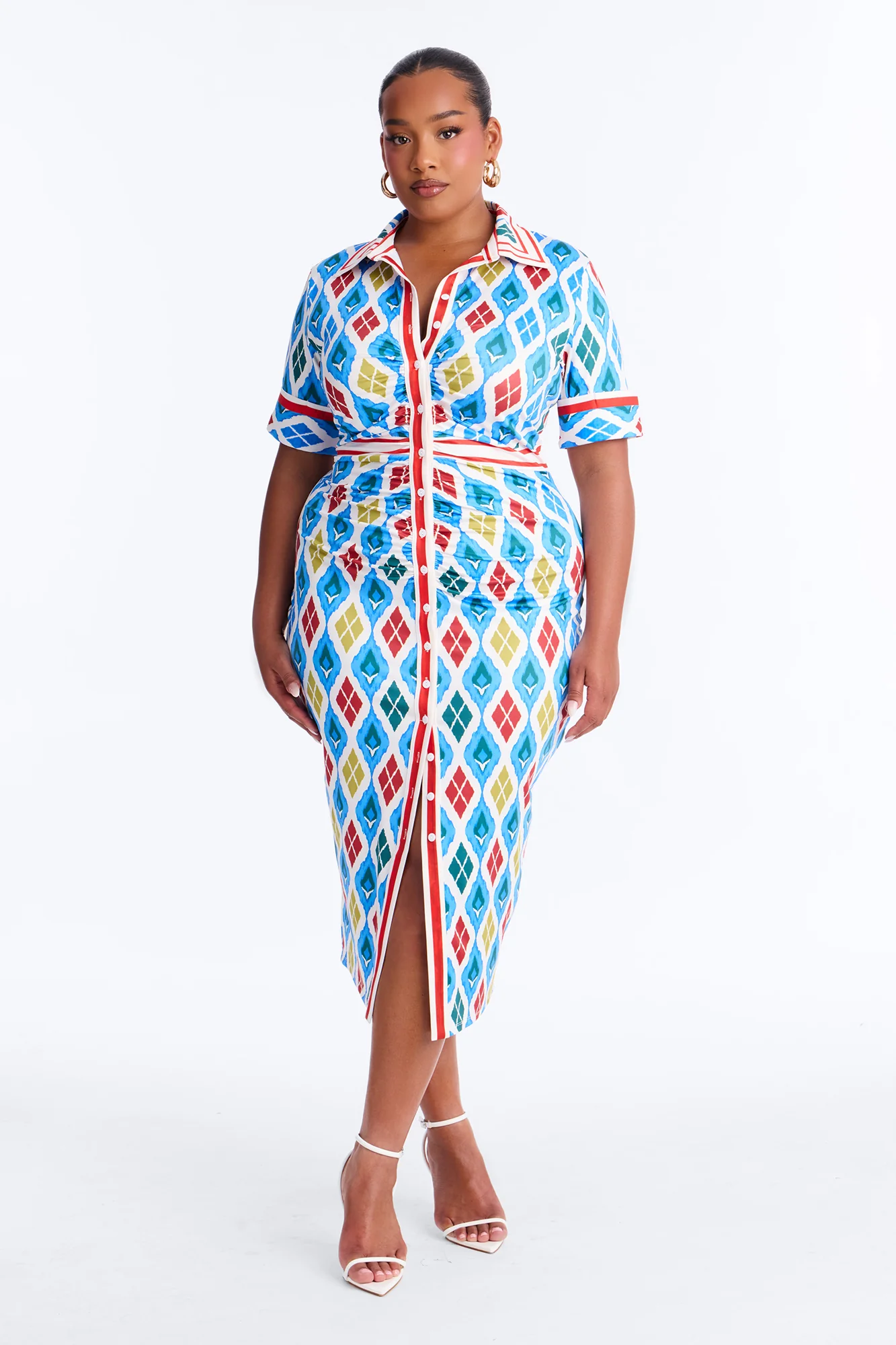 Bernadette Ruched Printed Midi Dress - Blue/combo - Image 4