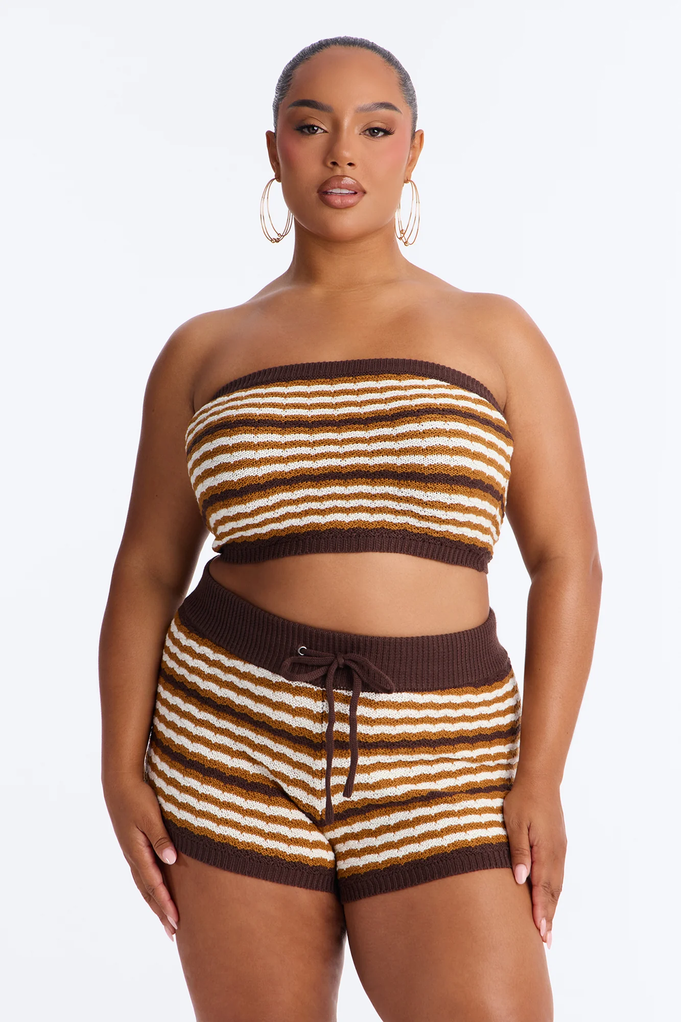 Beth Striped Crochet Short Set - Brown/combo - Image 5