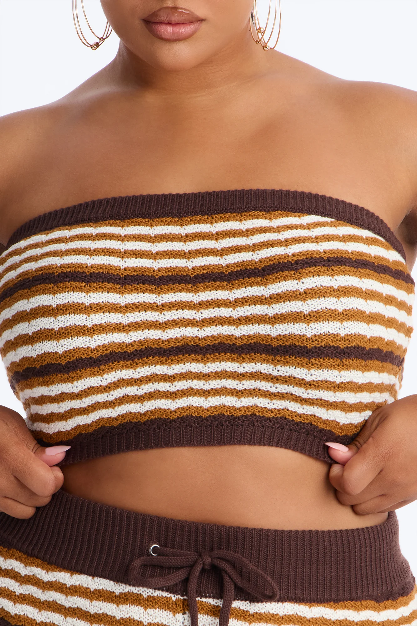 Beth Striped Crochet Short Set - Brown/combo - Image 7