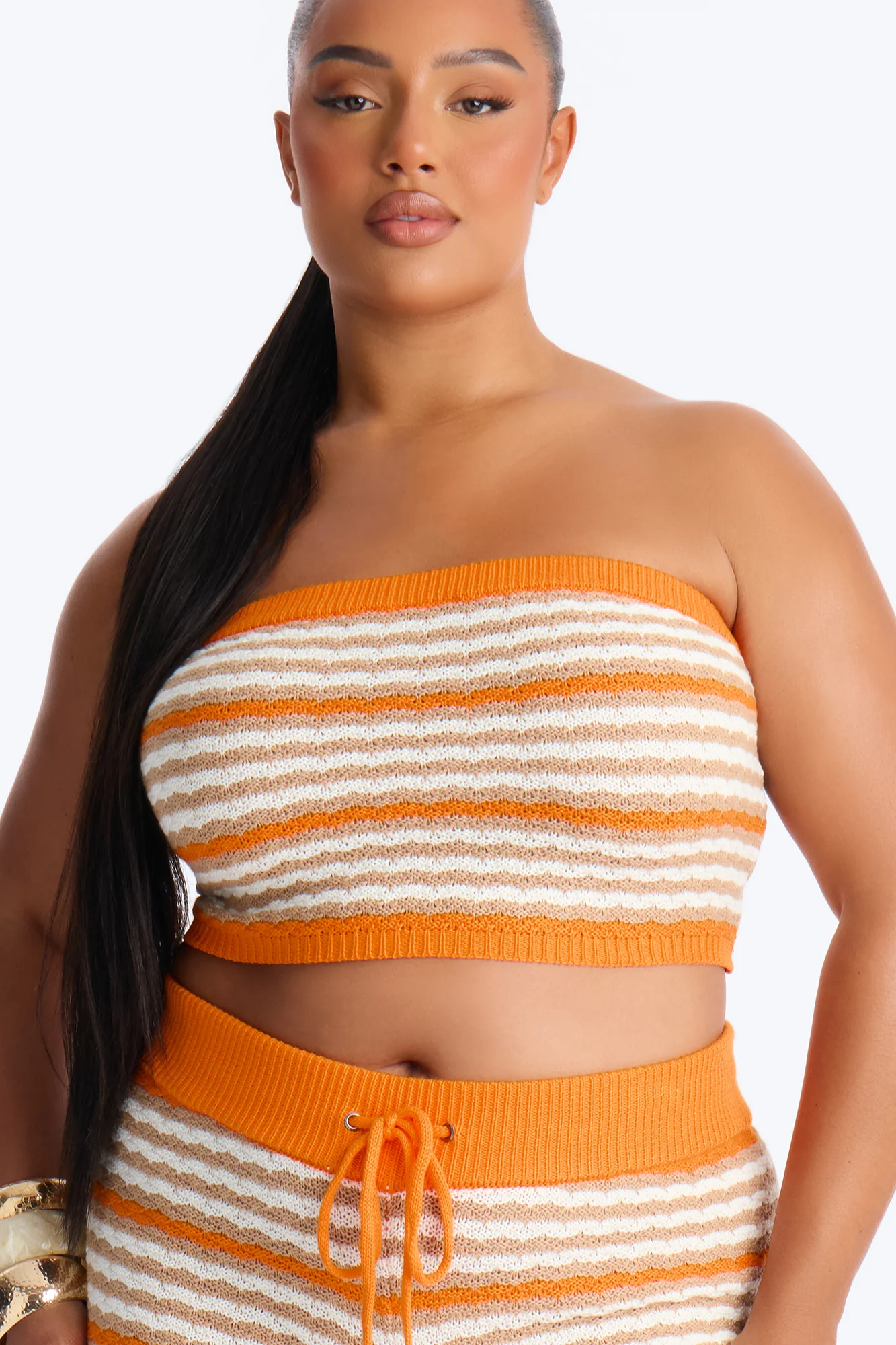 Beth Striped Crochet Short Set - Orange/combo - Image 7