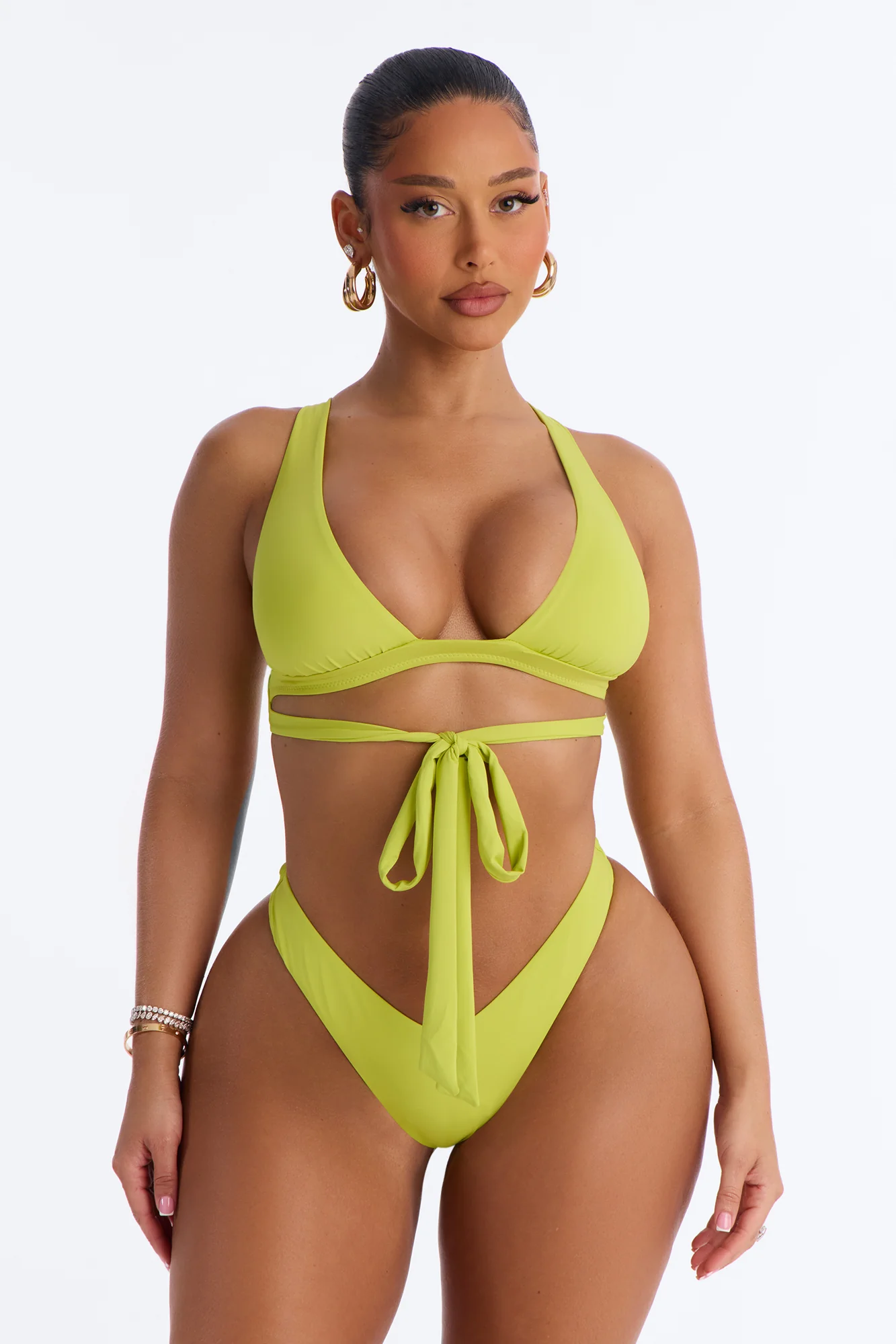 Better Than That 2 Piece Strappy Bralette Bikini Set - Lime