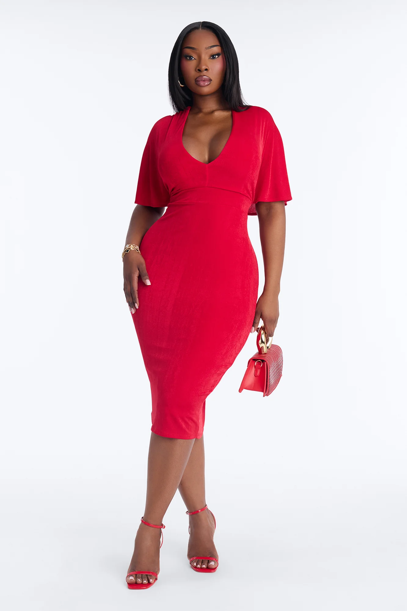 Bexley Slinky Midi Dress - Red - Image 5