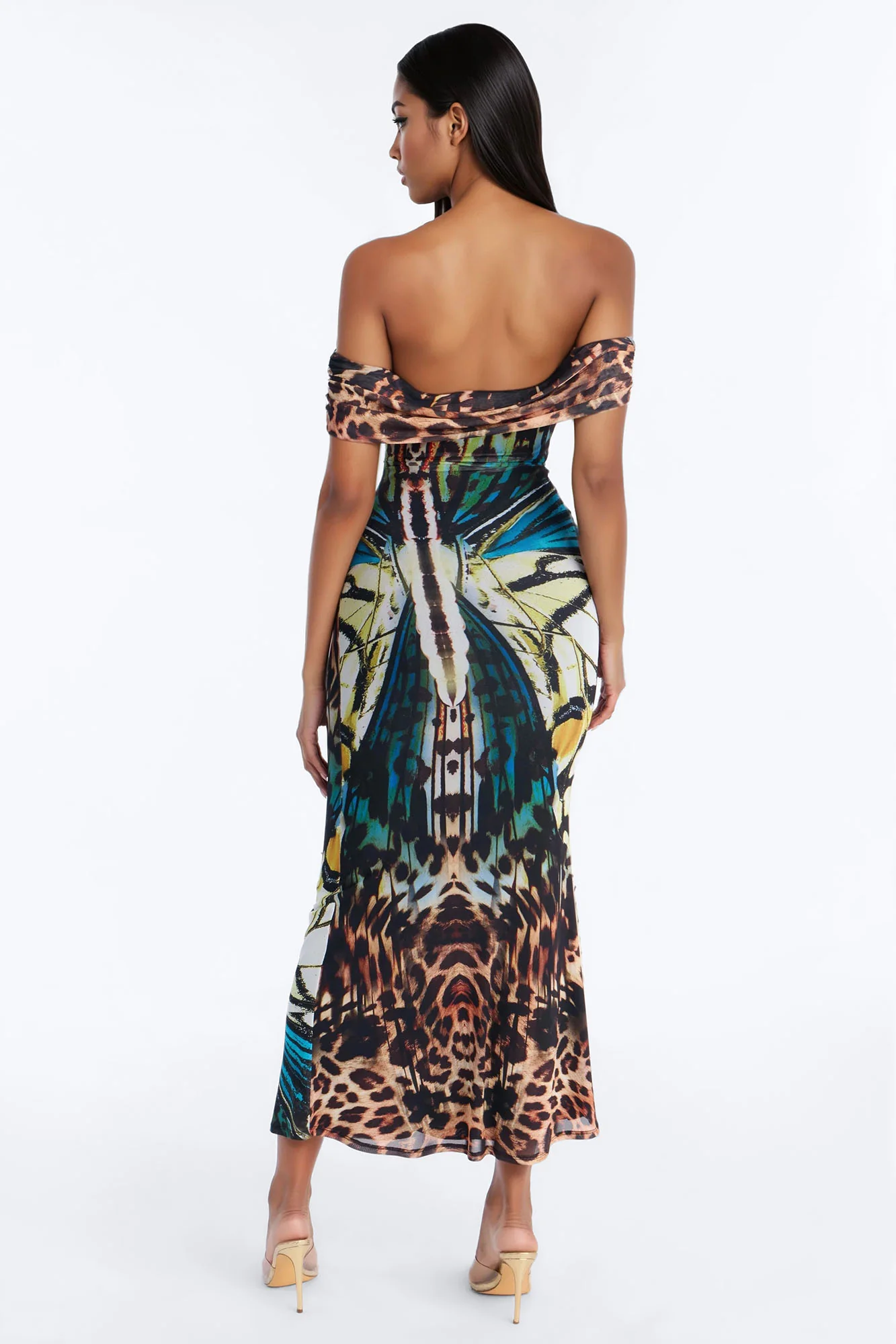 Bia Off Shoulder Mesh Maxi Dress - Teal/combo - Image 4