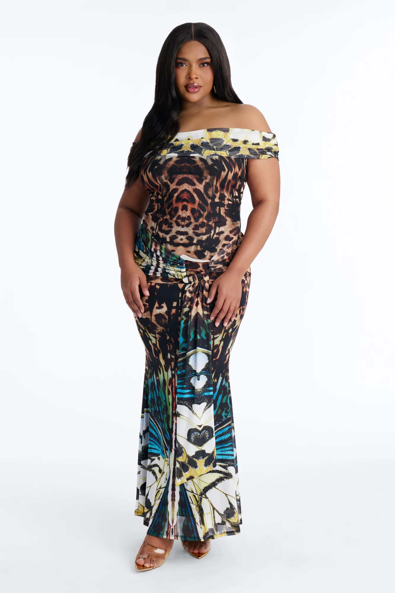 Bia Off Shoulder Mesh Maxi Dress - Teal/combo - Image 5