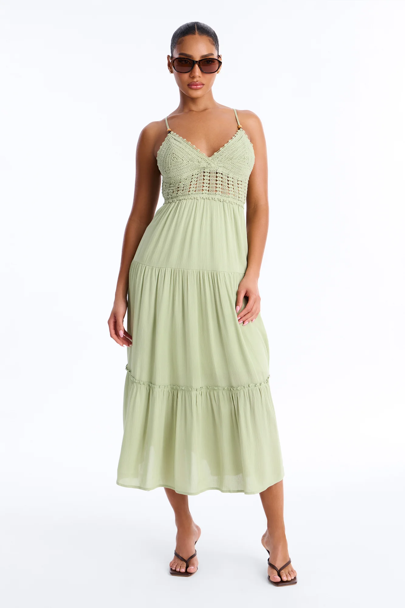 Bianca Crochet Midi Dress - Sage