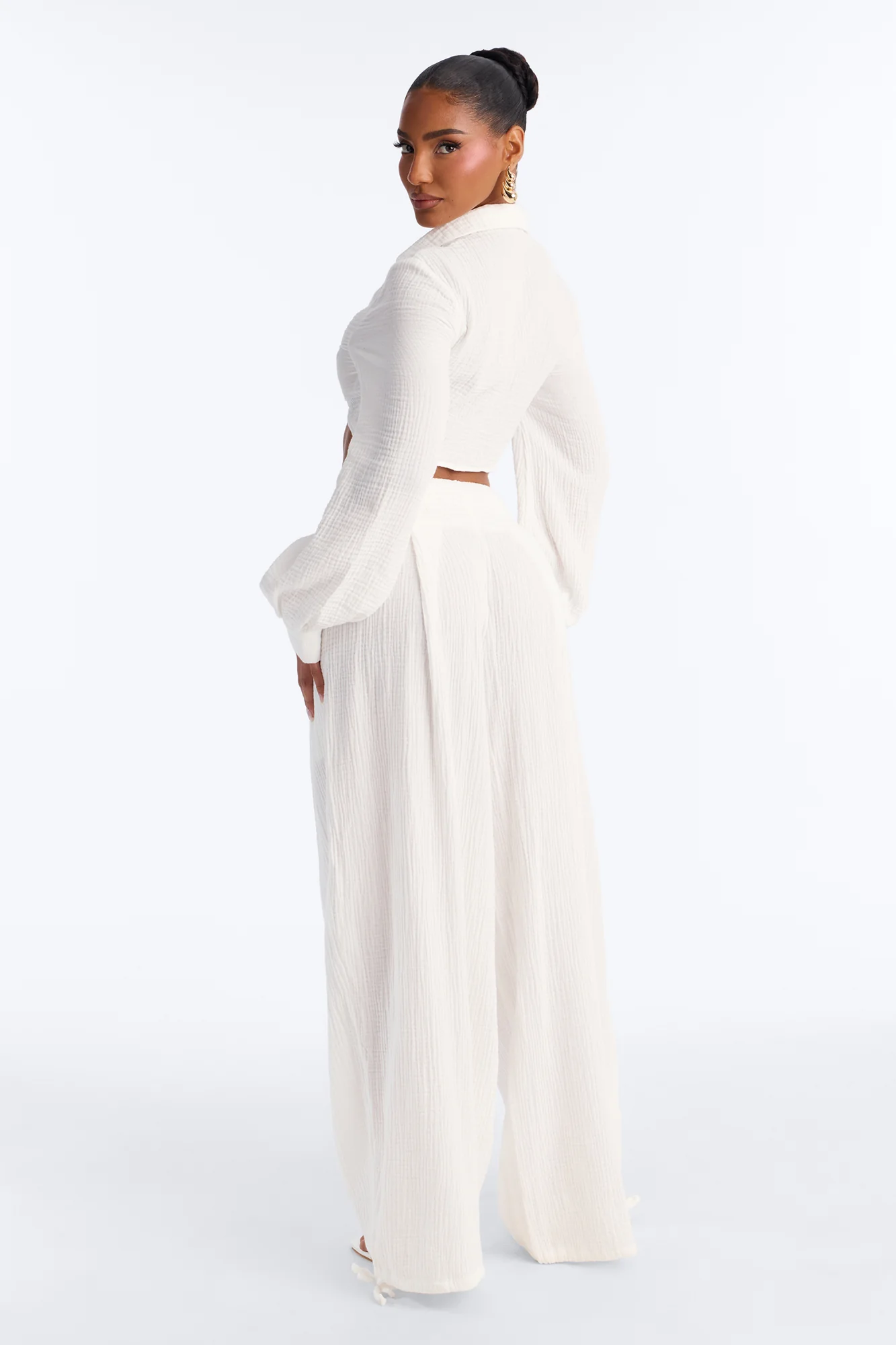 Bianca Gauze Jogger Set - White - Image 4