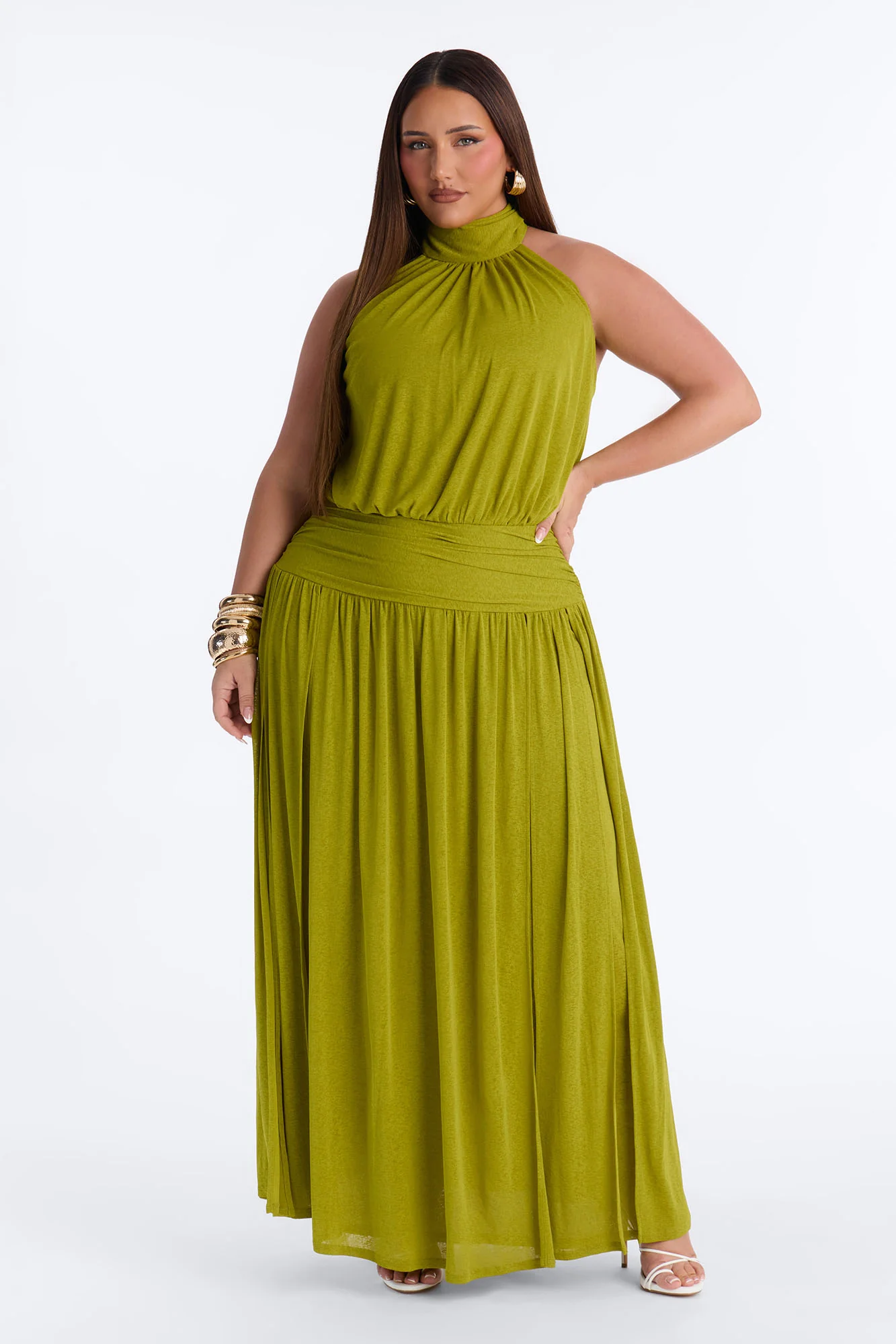 Bianca Halter Mock Neck Maxi Dress - Chartreuse - Image 5