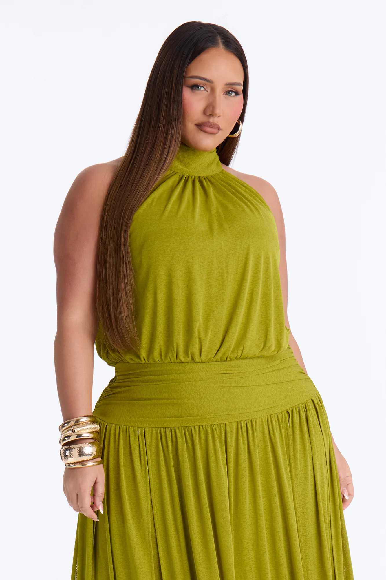 Bianca Halter Mock Neck Maxi Dress - Chartreuse - Image 6