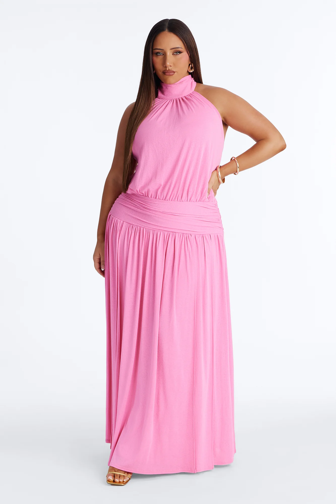Bianca Halter Mock Neck Maxi Dress - Pink - Image 5