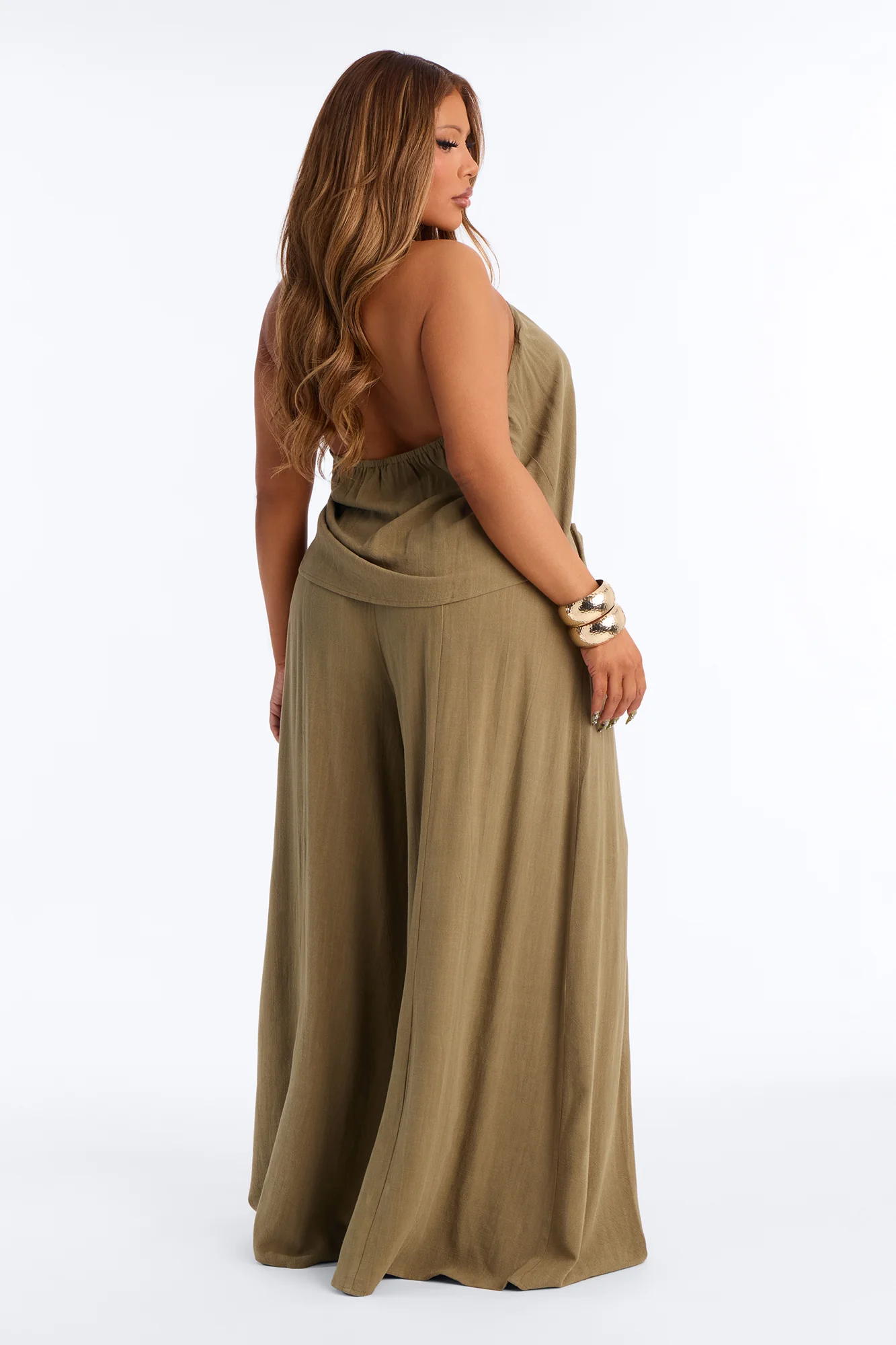 Bianca Linen Tie Halter Pant Set - Olive - Image 8
