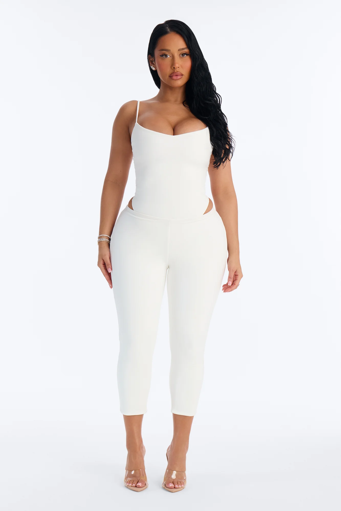 Bianca Matte Form Double Lined Low Rise Capri Set - White