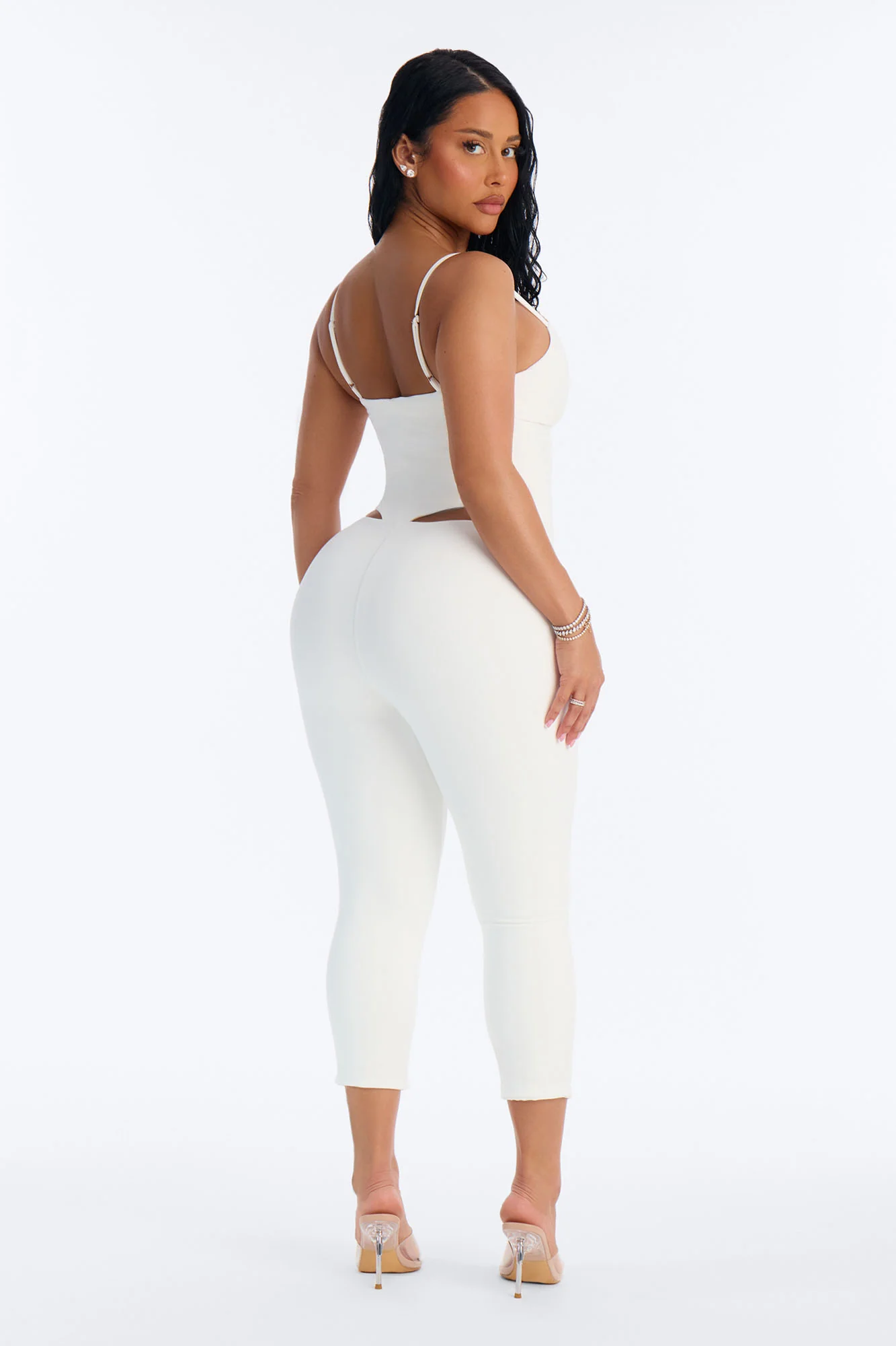 Bianca Matte Form Double Lined Low Rise Capri Set - White - Image 5