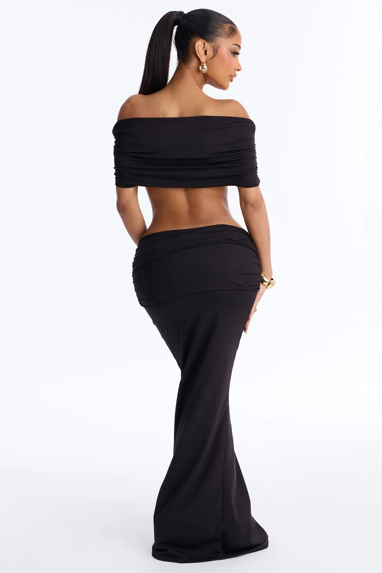 Bianca Matte Form Double Lined Maxi Skirt Set - Black - Image 3
