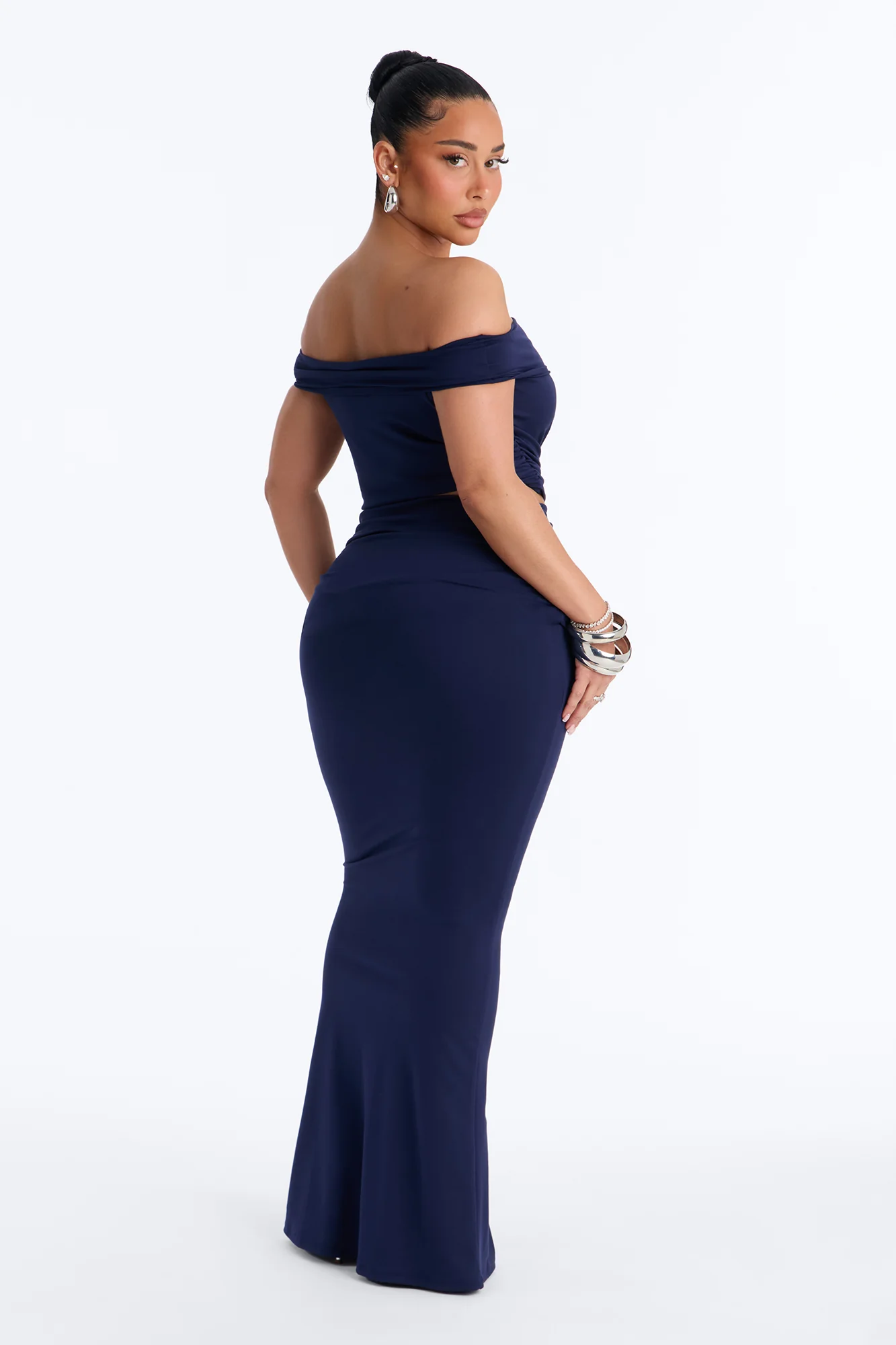 Bianca Matte Form Double Lined Maxi Skirt Set - Navy - Image 4