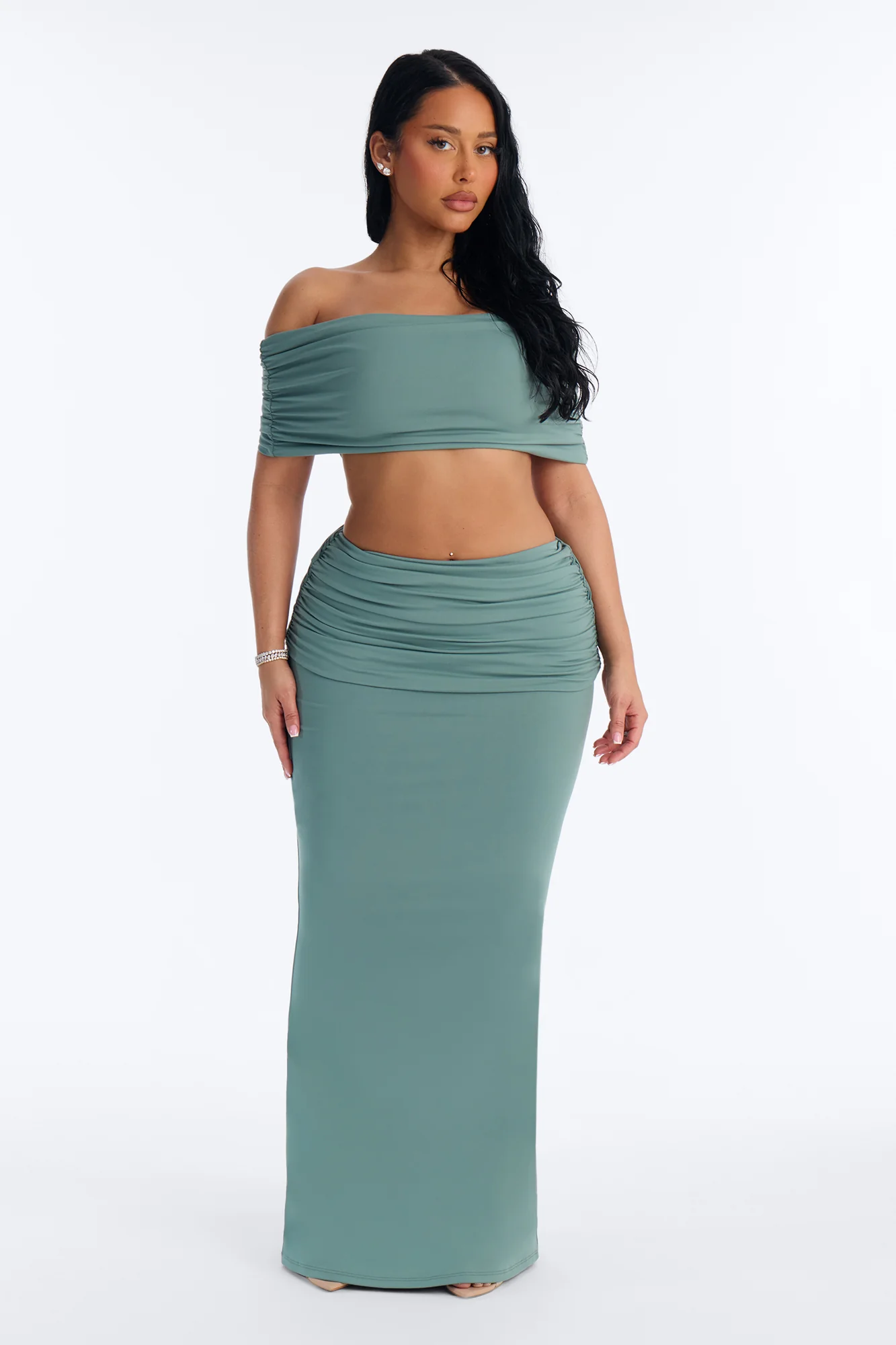 Bianca Matte Form Double Lined Maxi Skirt Set - Sage