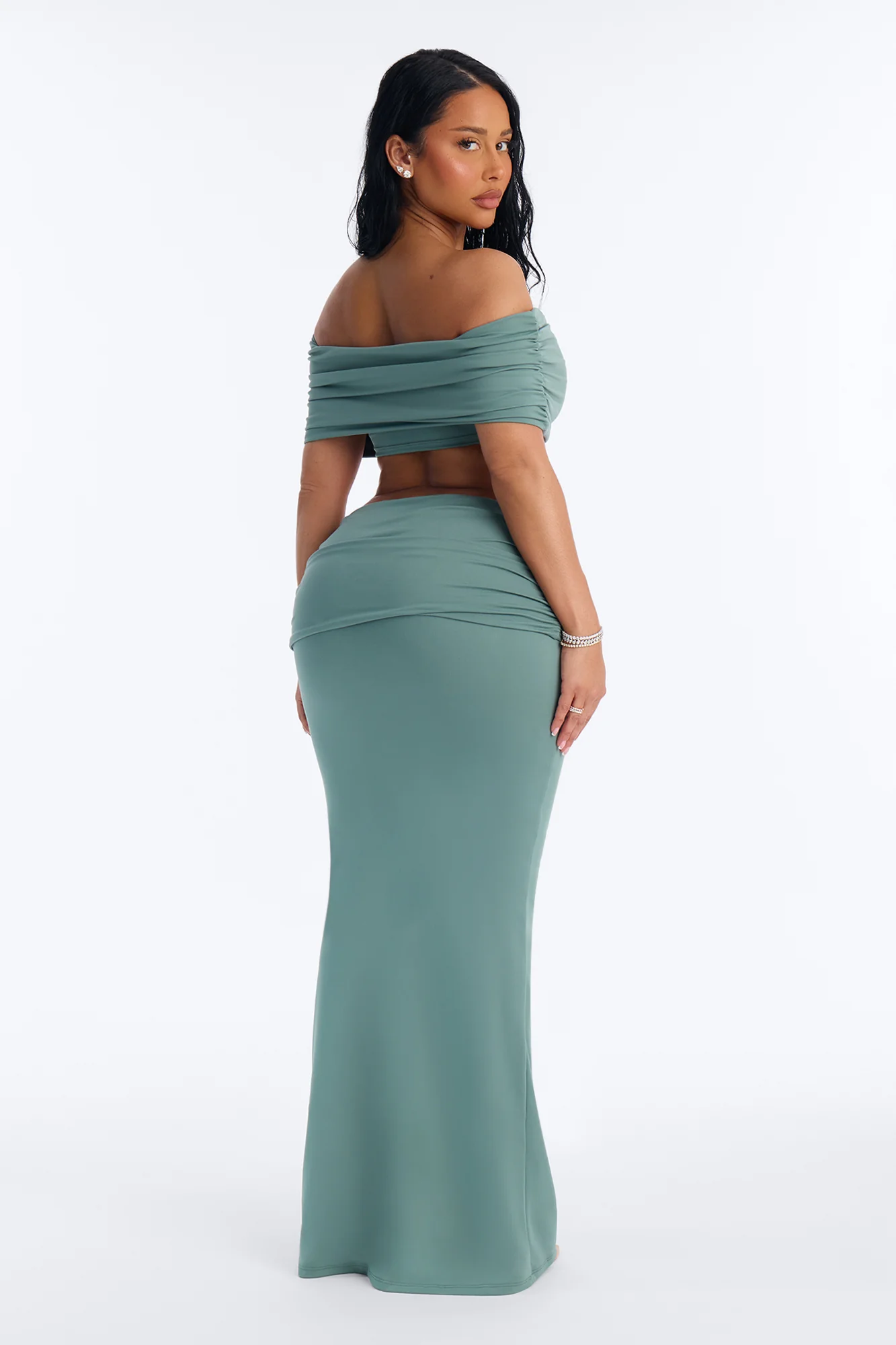 Bianca Matte Form Double Lined Maxi Skirt Set - Sage - Image 4