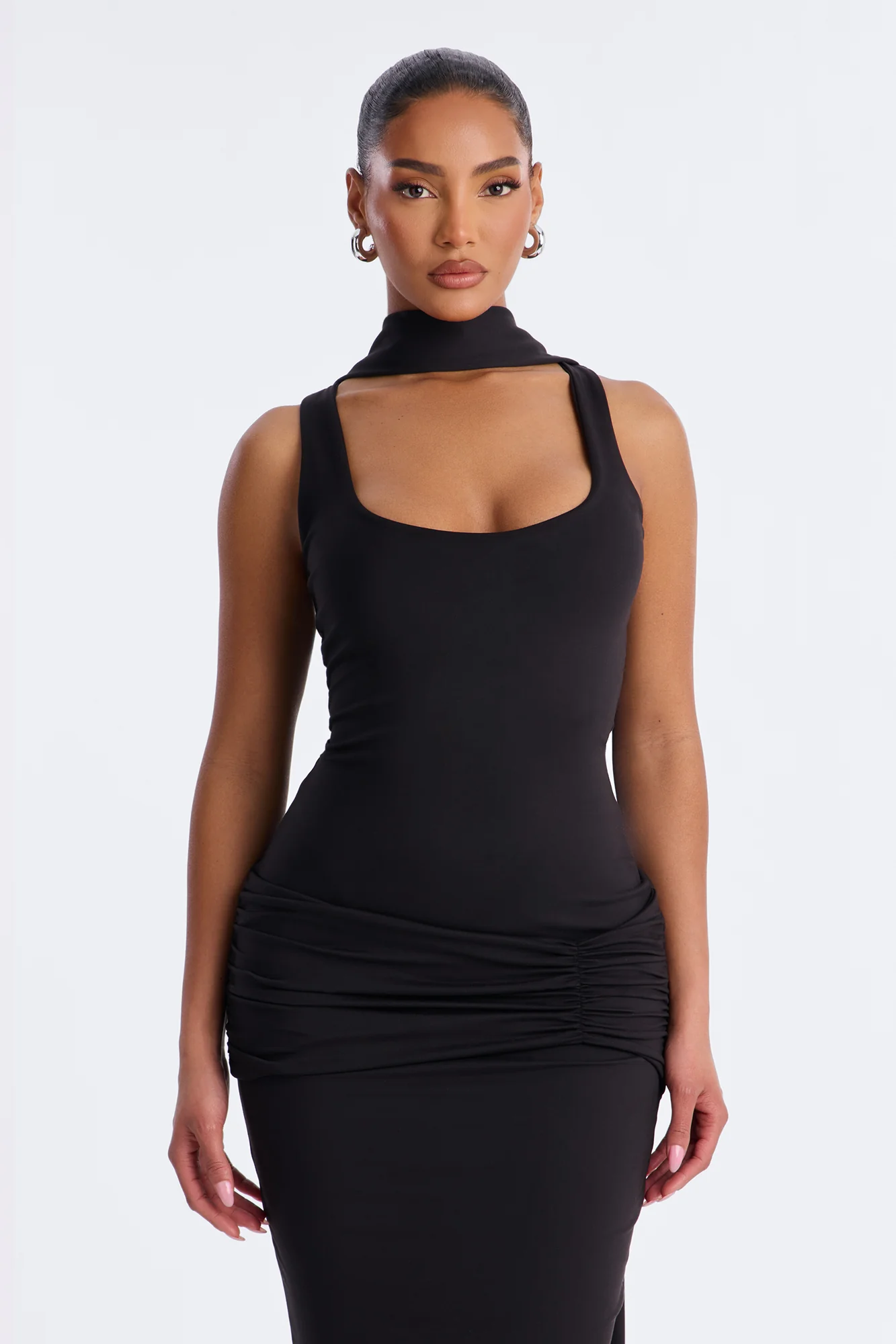 Bianca Matte Form Double Lined Neck Scarf Maxi Dress - Black - Image 2