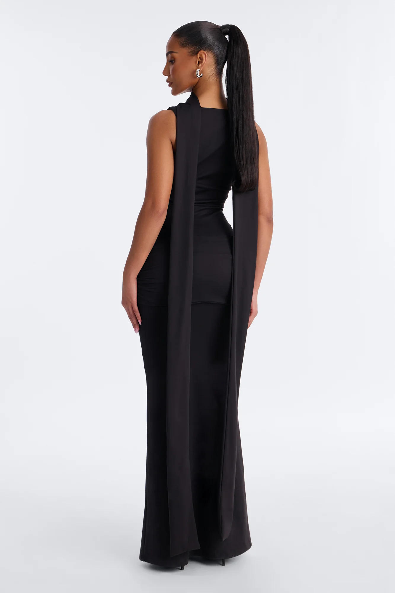 Bianca Matte Form Double Lined Neck Scarf Maxi Dress - Black - Image 4