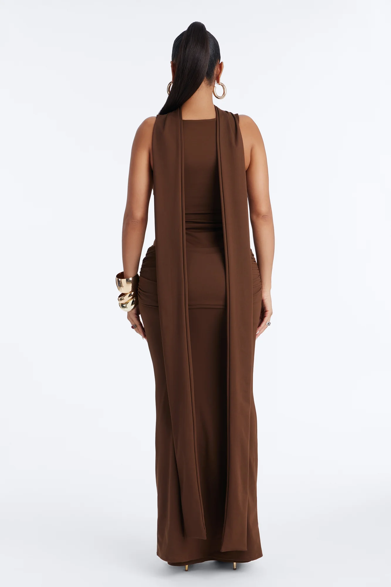 Bianca Matte Form Double Lined Neck Scarf Maxi Dress - Chocolate - Image 4