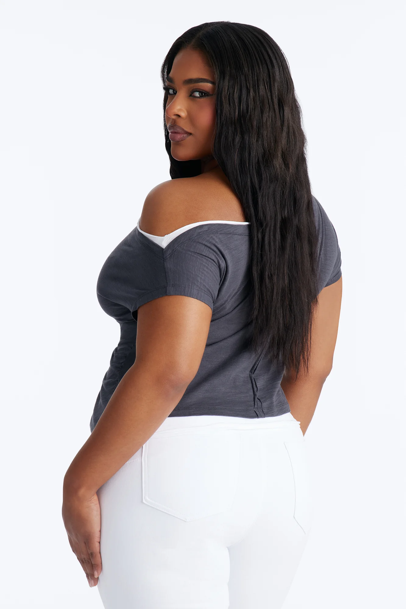 Bianca Off Shoulder Asymmetrical Layered Short Sleeve Top - Grey/combo - Image 8