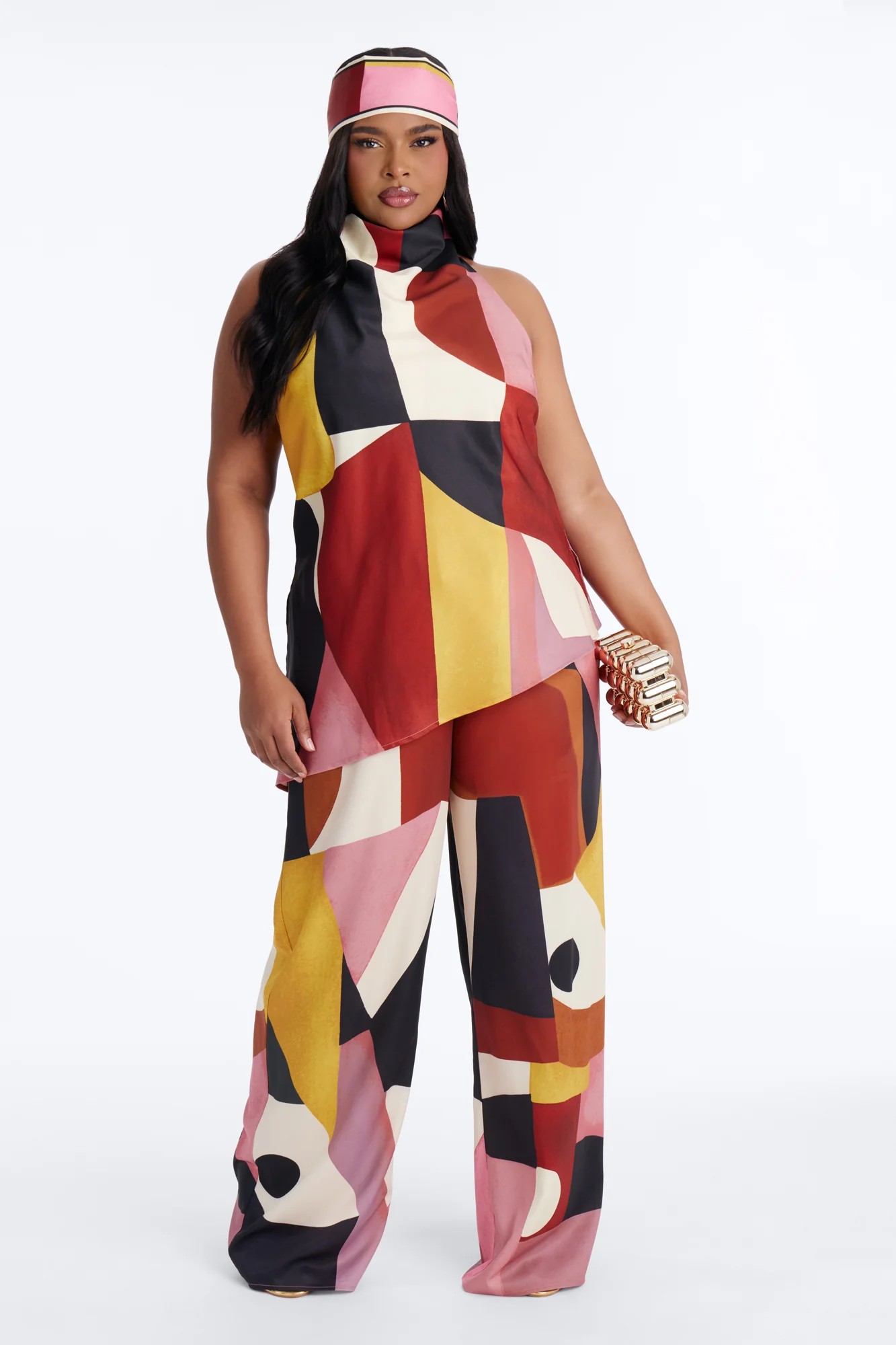 Bianca Satin 3 Piece Pant Set - Rust/combo - Image 5