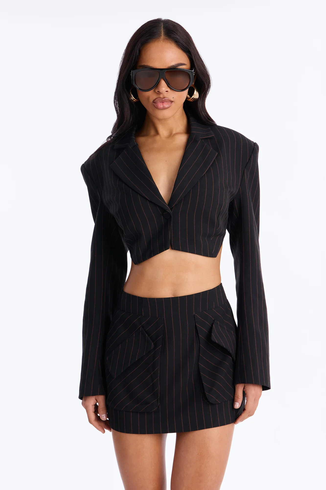 Big Checks Pinstripe Cropped Blazer - Black/combo