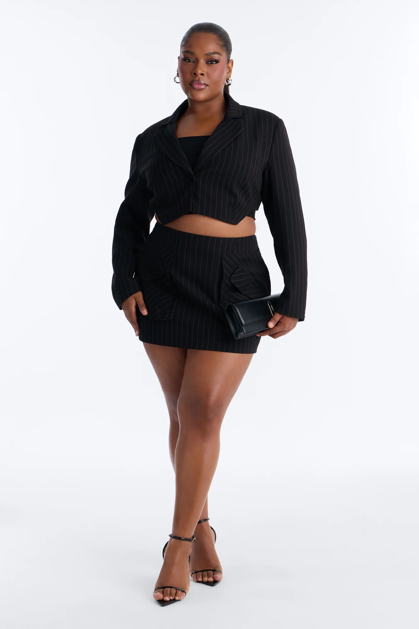 Big Checks Pinstripe Cropped Blazer - Black/combo - Image 6