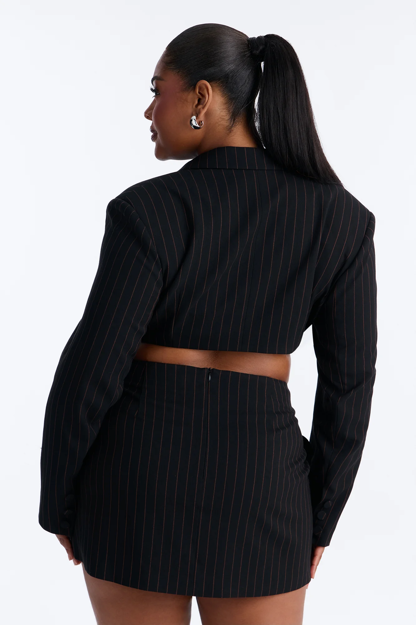 Big Checks Pinstripe Cropped Blazer - Black/combo - Image 8