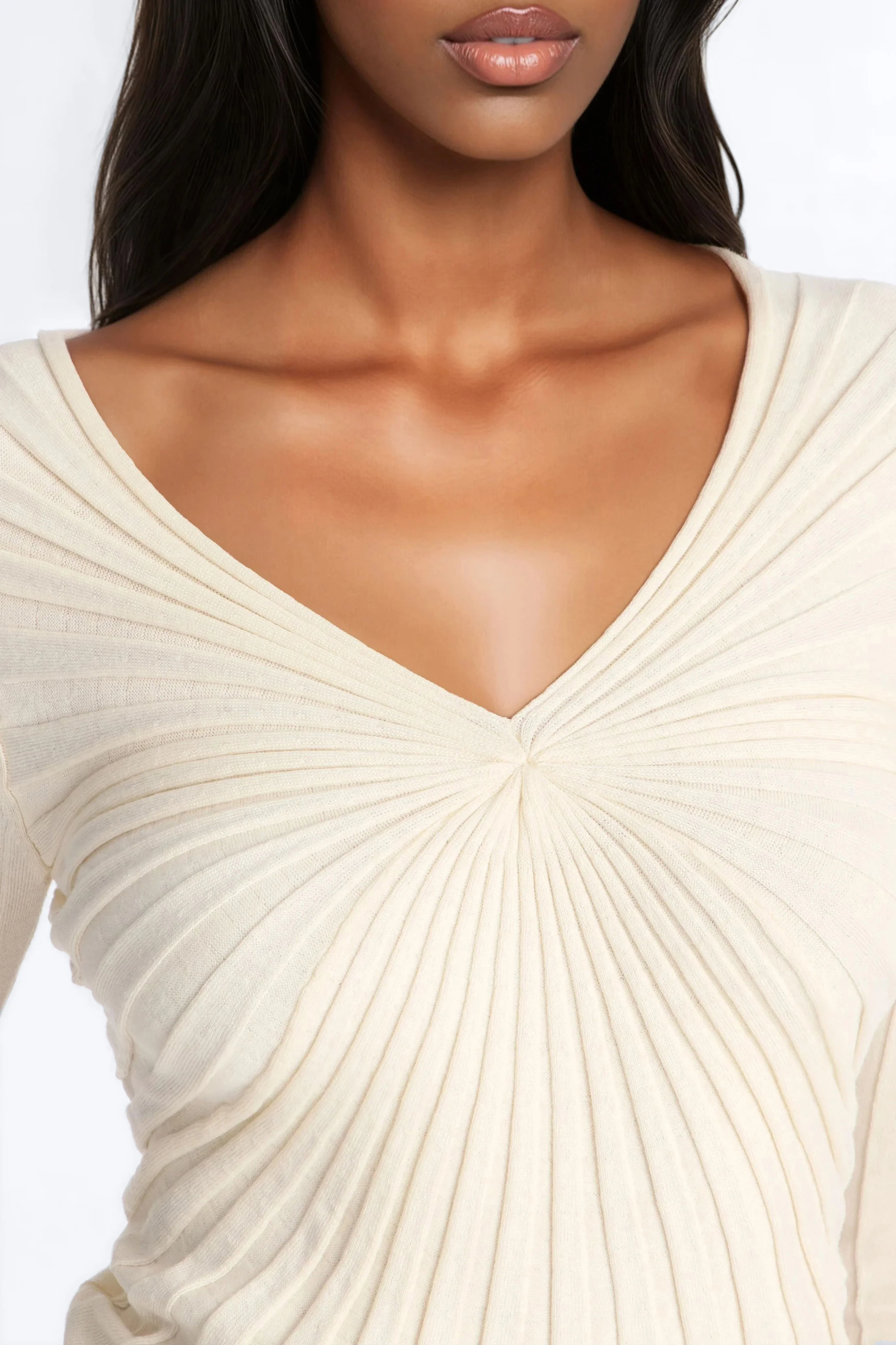 Big City Lights Ruched Sweater Top - Cream - Image 3