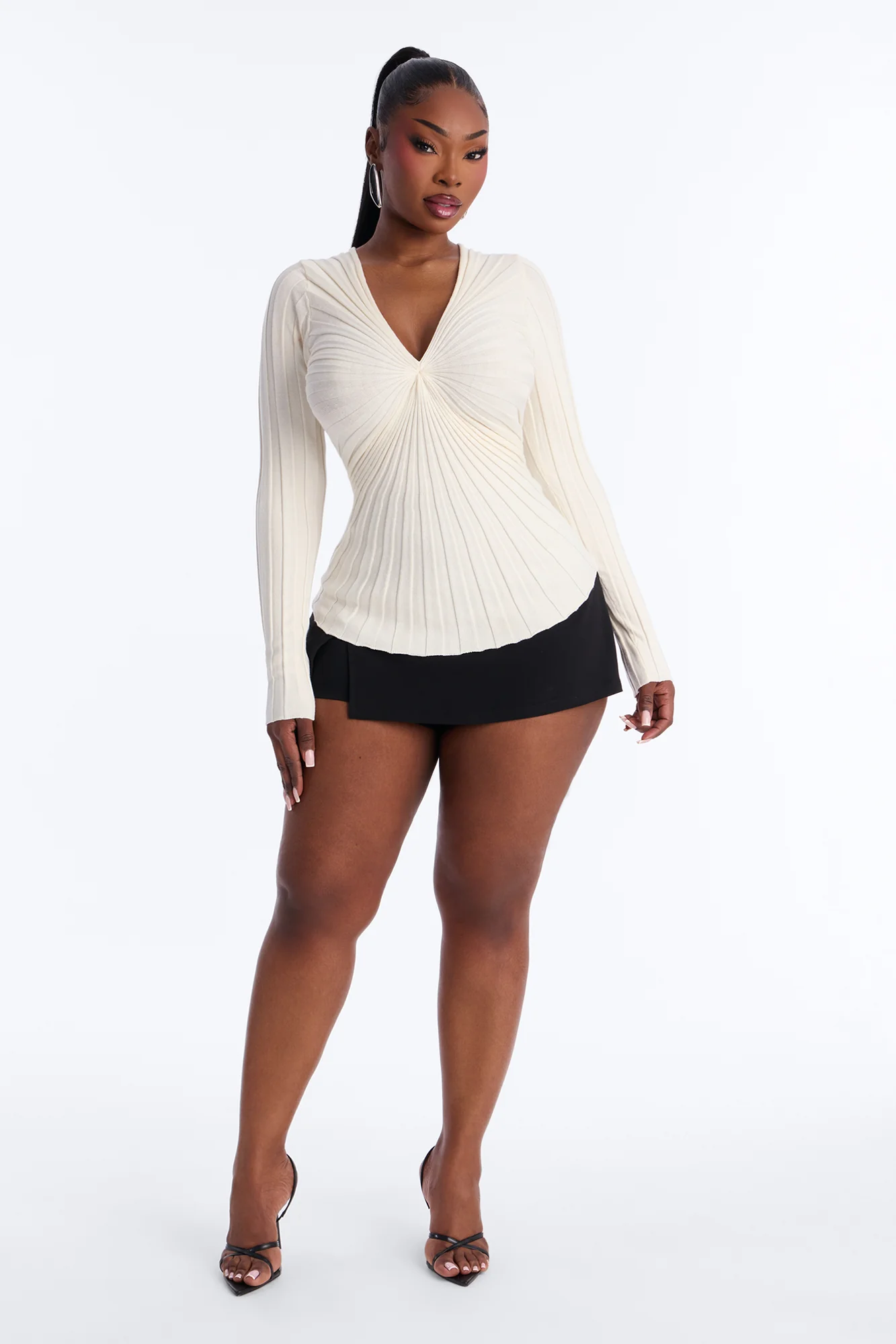 Big City Lights Ruched Sweater Top - Cream - Image 6