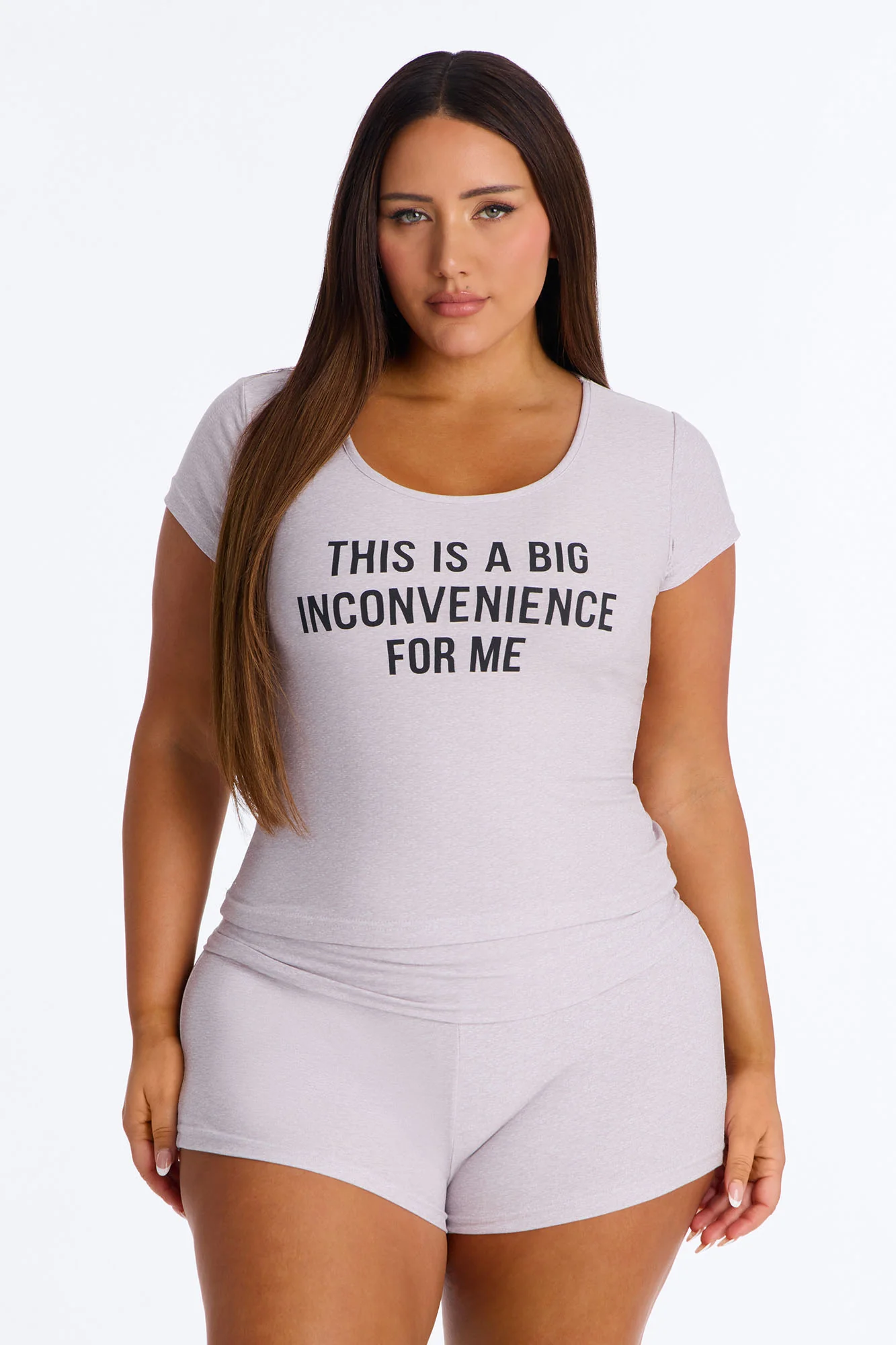 Big Inconvenience For Me PJ Short Set - Heather Grey - Image 4