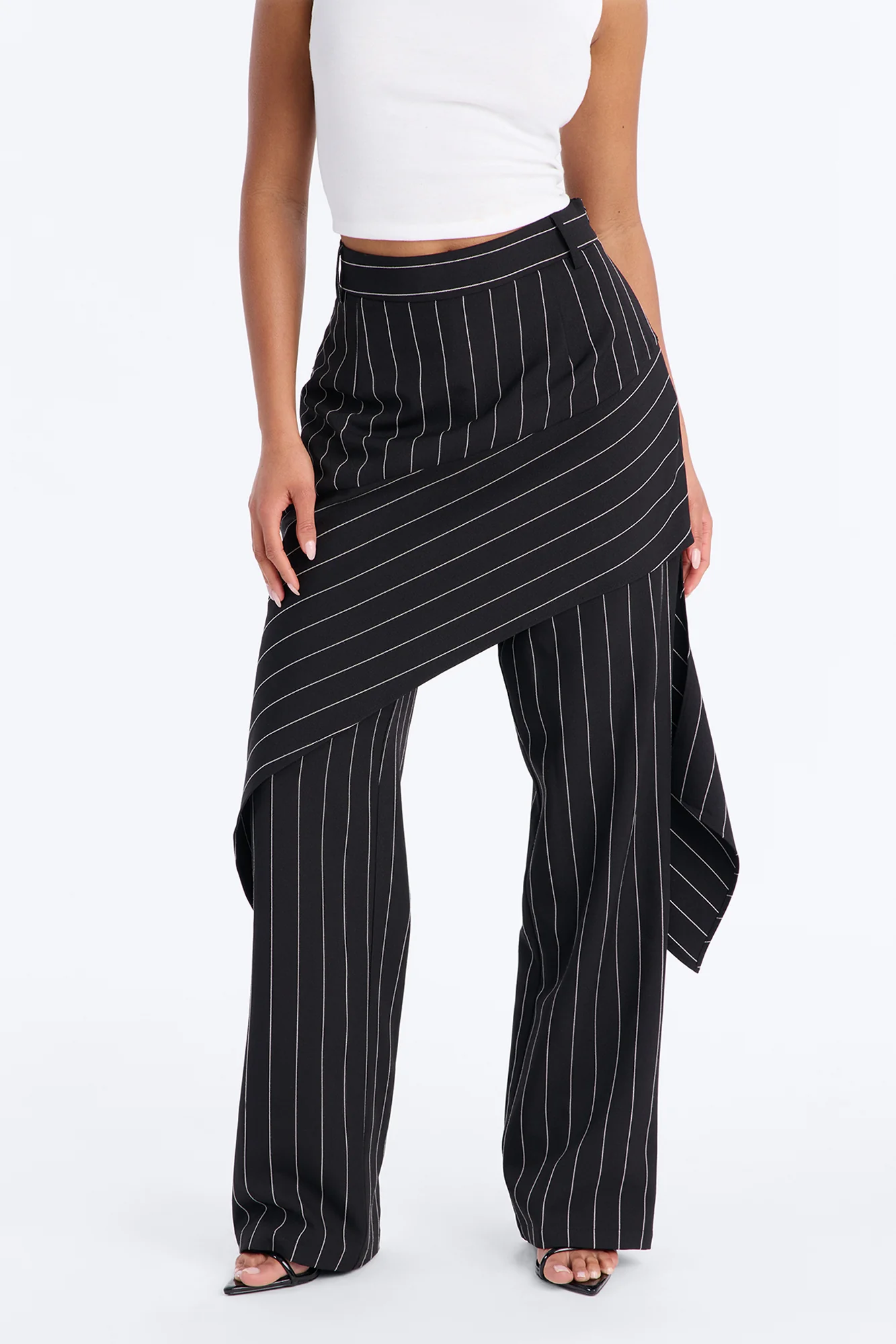 Big Spender Mid Rise Pinstripe Skirt Pant - Black - Image 2