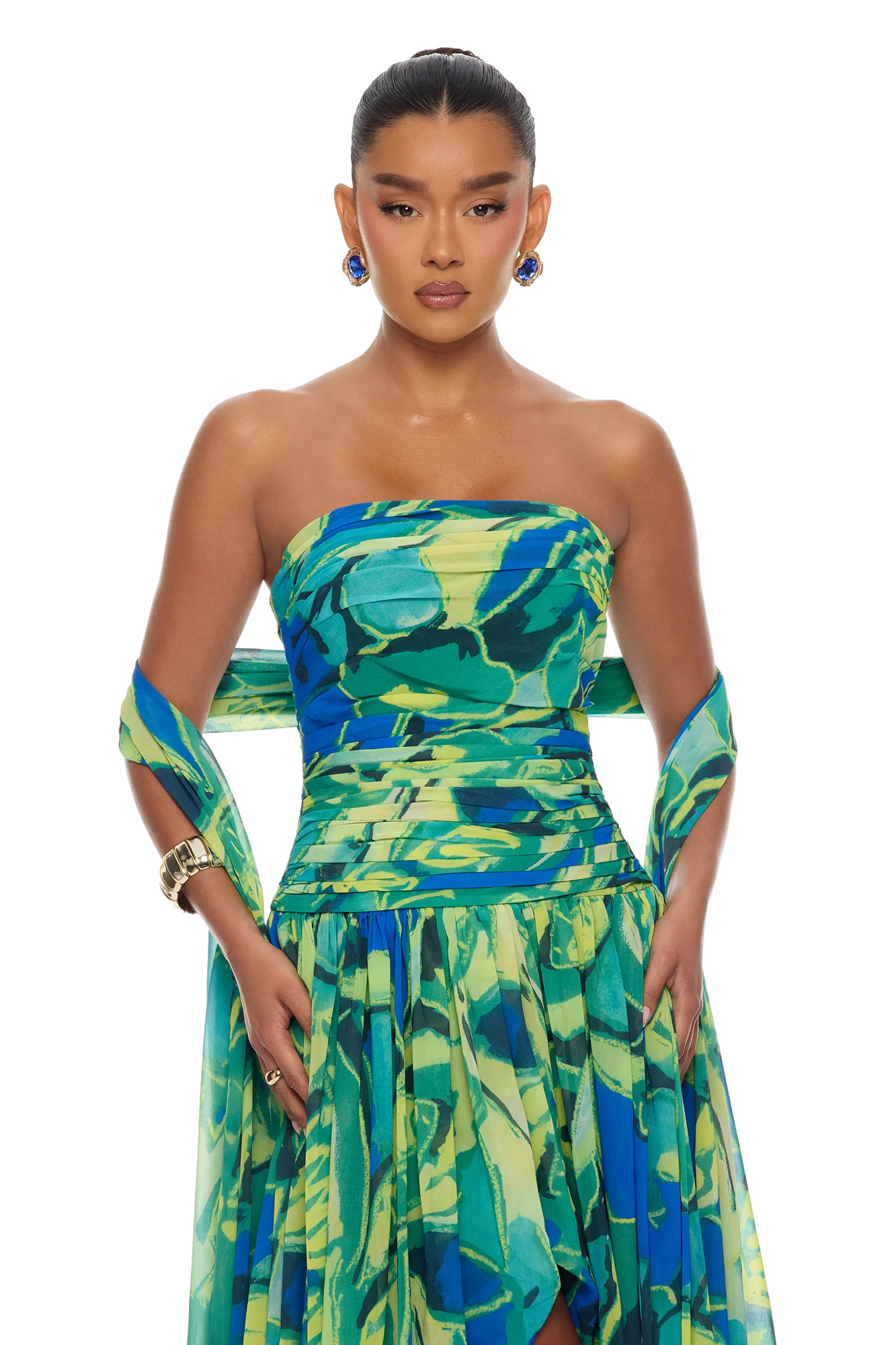 Billie Draped Scarf Chiffon Maxi Dress - Green/combo - Image 3