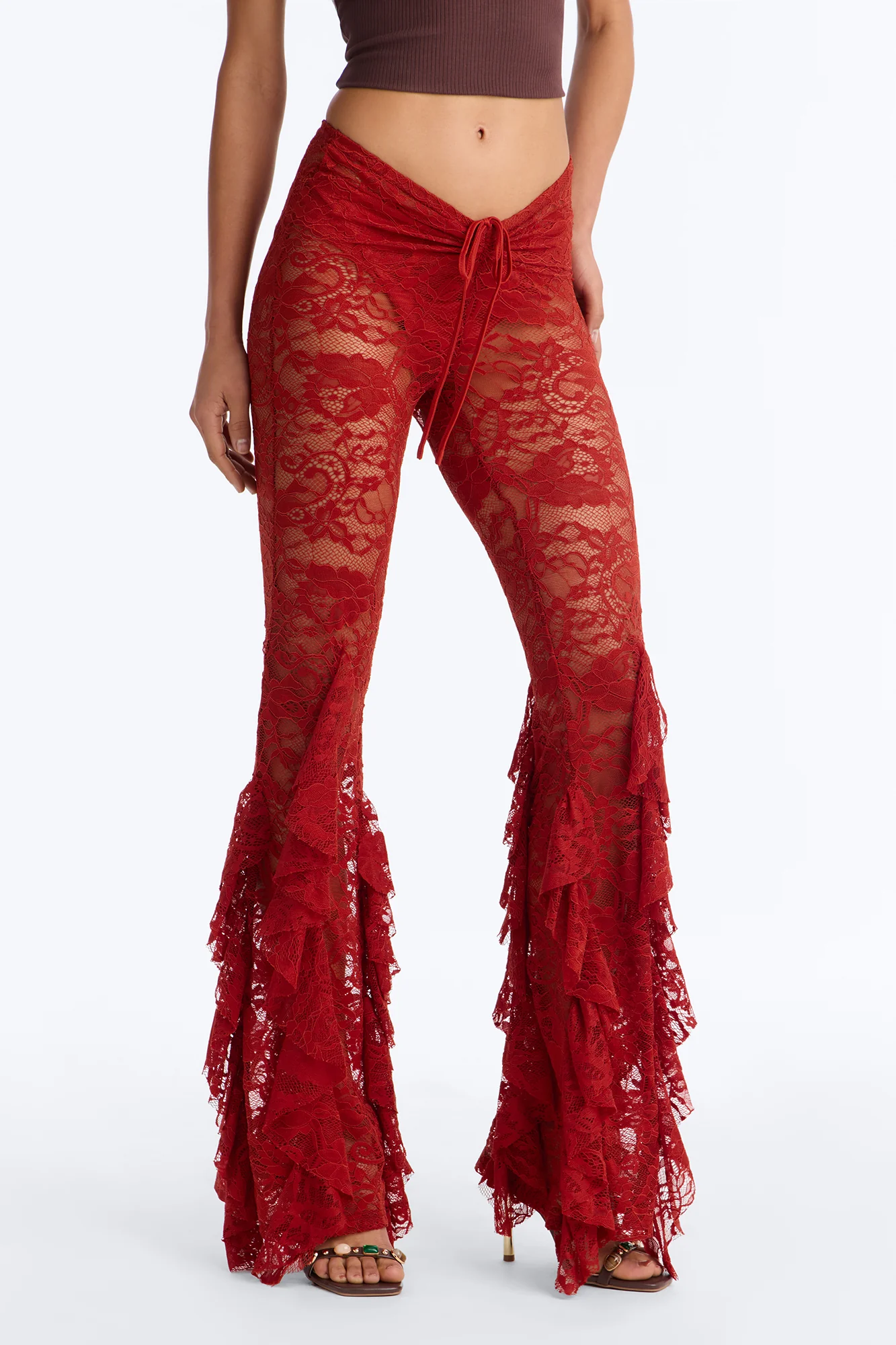 Biyanka Ruffle Lace Flare Pant - Terracotta - Image 2