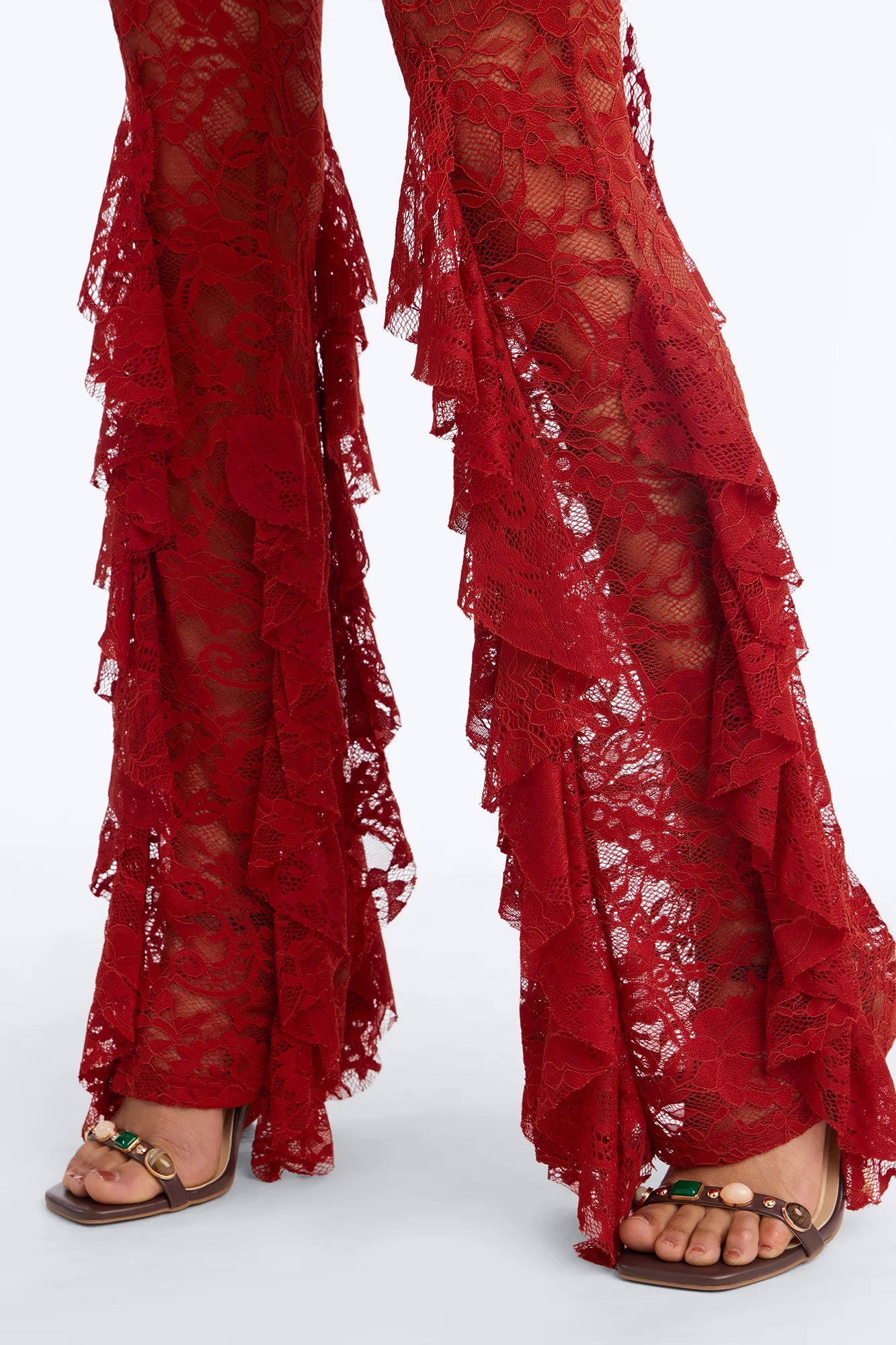 Biyanka Ruffle Lace Flare Pant - Terracotta - Image 3