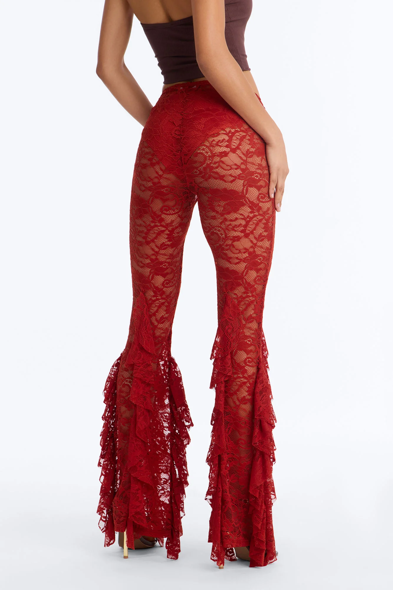 Biyanka Ruffle Lace Flare Pant - Terracotta - Image 4
