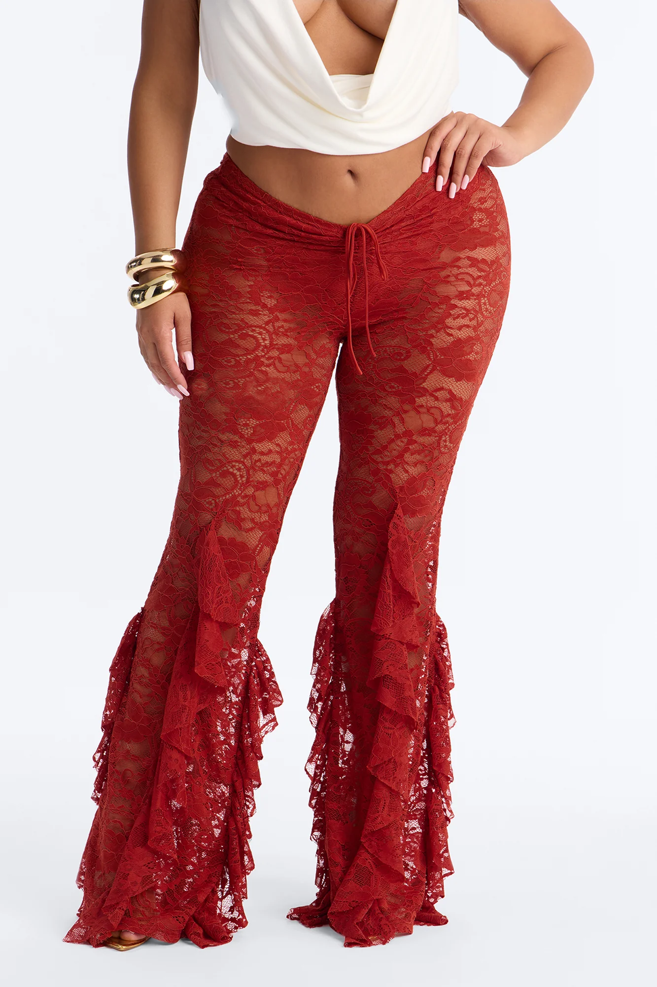 Biyanka Ruffle Lace Flare Pant - Terracotta - Image 6