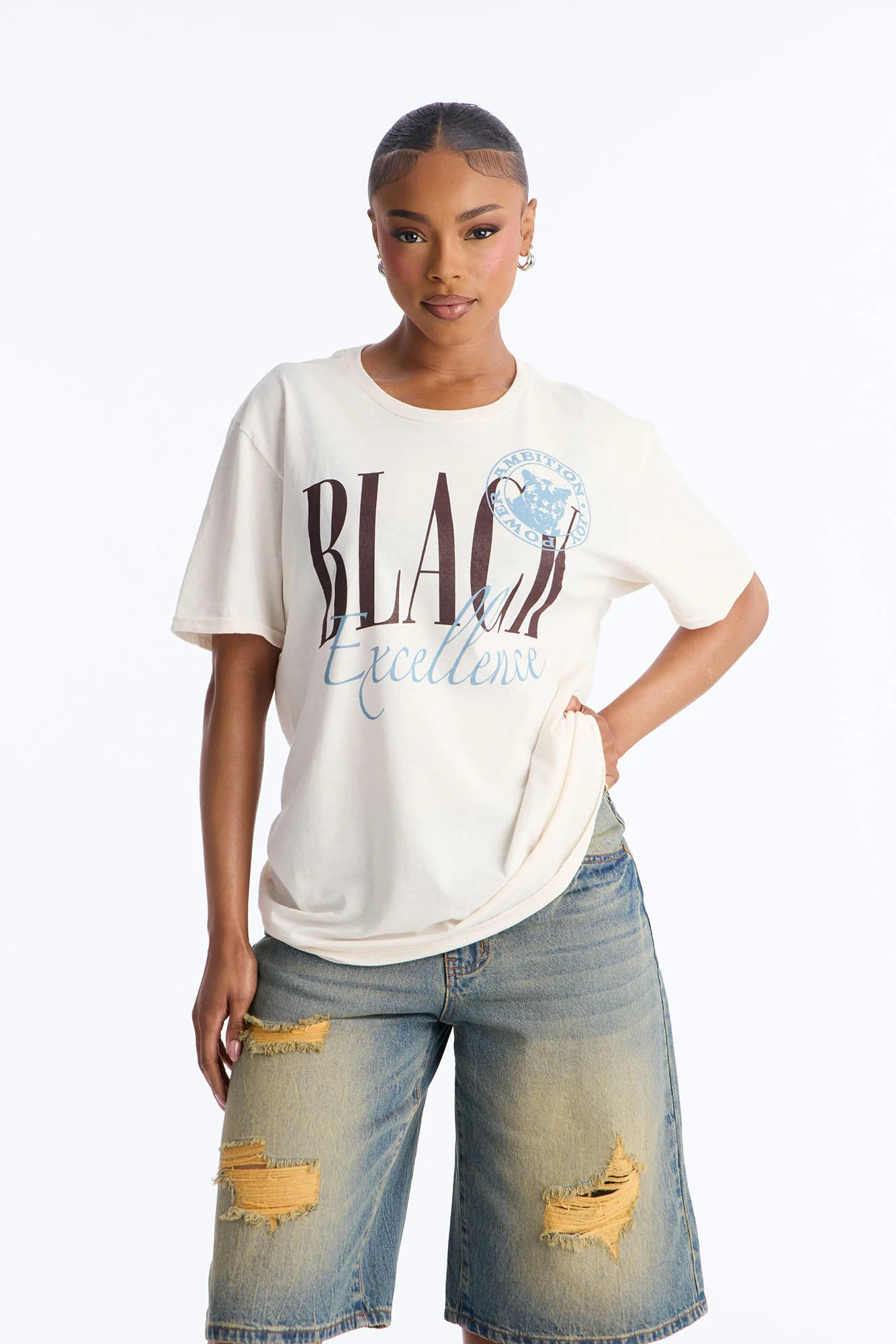 Black Excellence Badge Tee - Cream