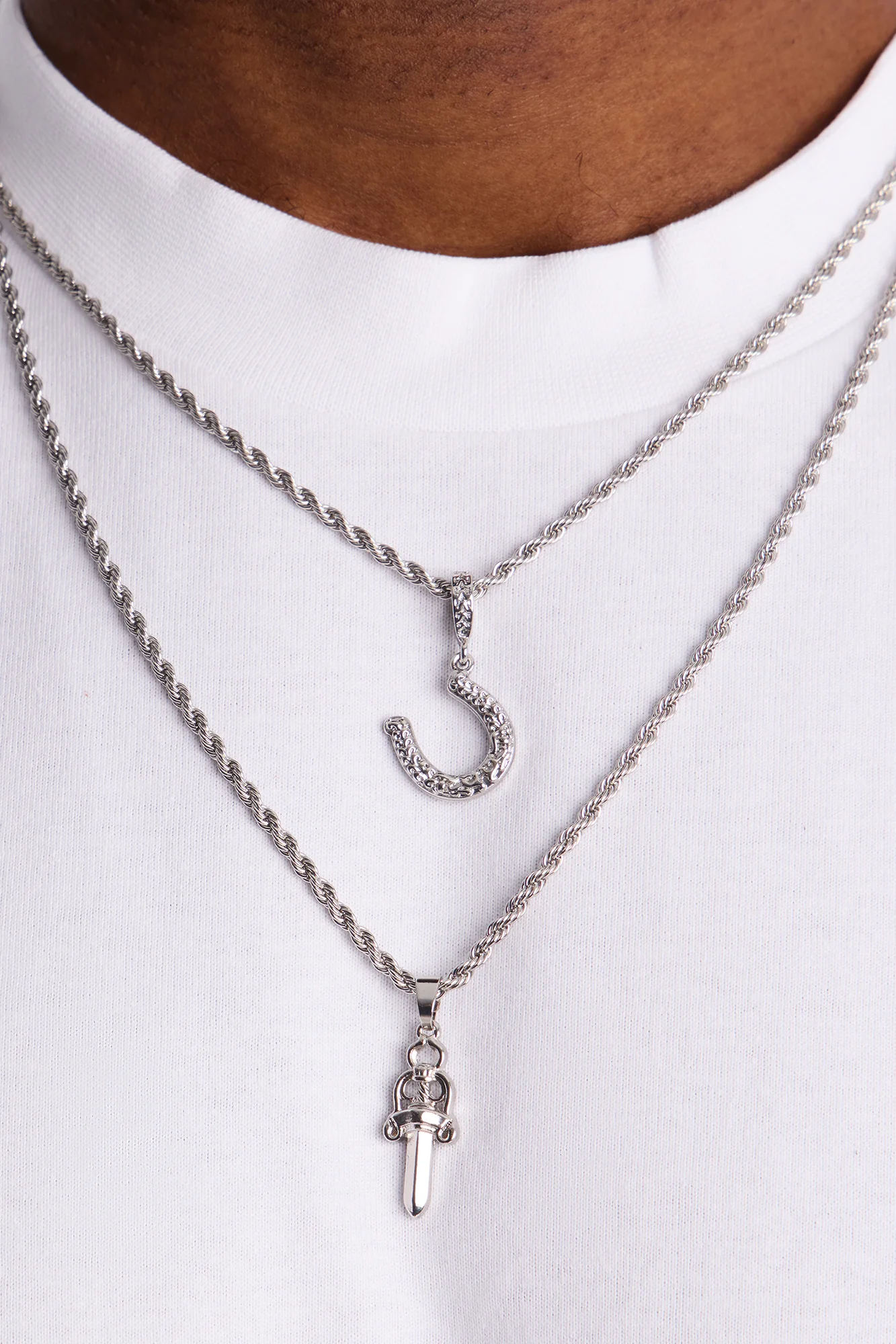 Blade and Luck Necklace Set - Silver