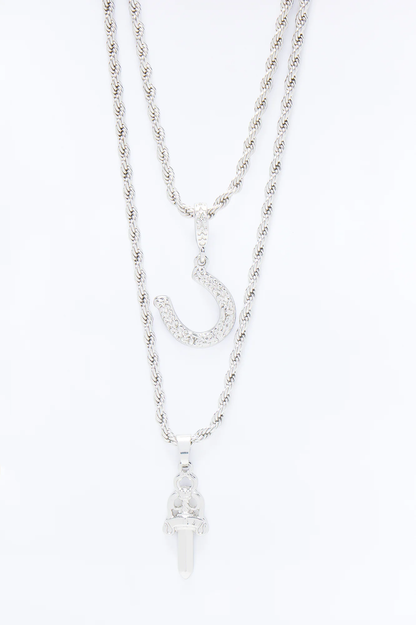 Blade and Luck Necklace Set - Silver - Image 3