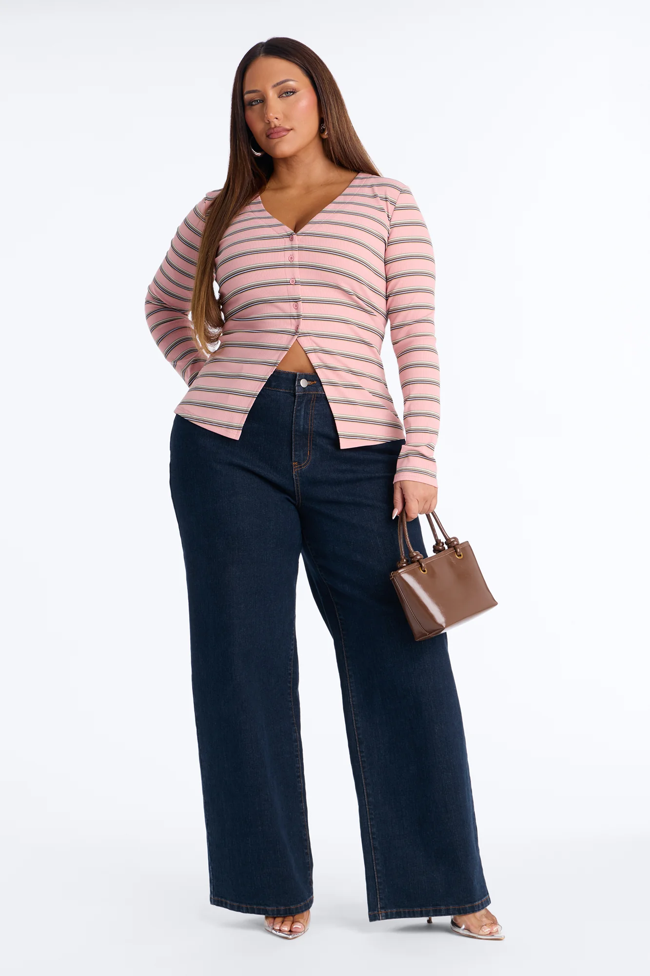 Blaire Striped Ribbed Flyaway Long Sleeve Top - Pink/combo - Image 6