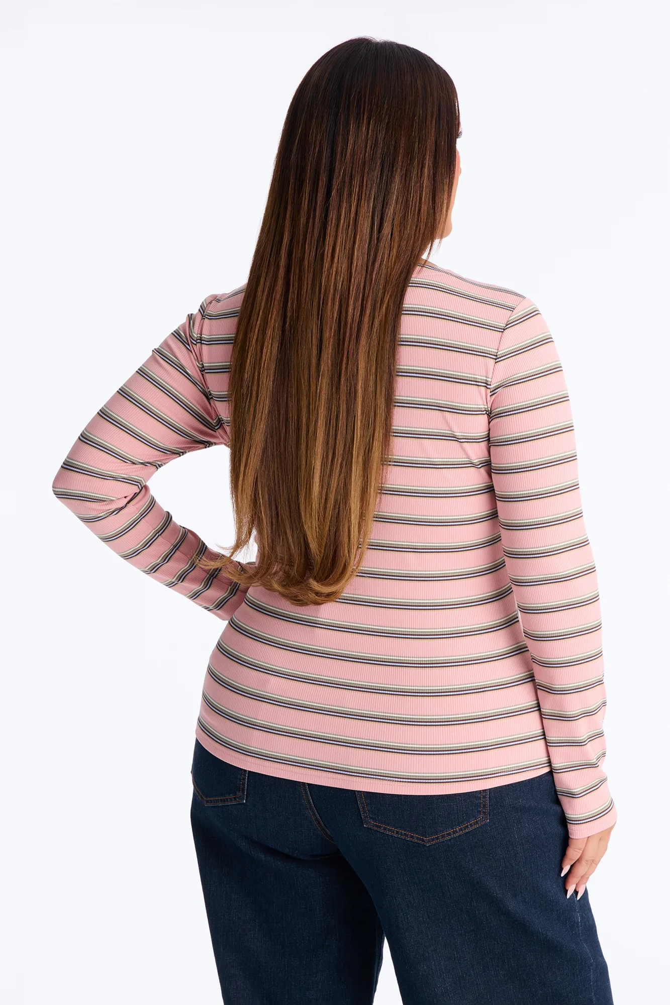 Blaire Striped Ribbed Flyaway Long Sleeve Top - Pink/combo - Image 8