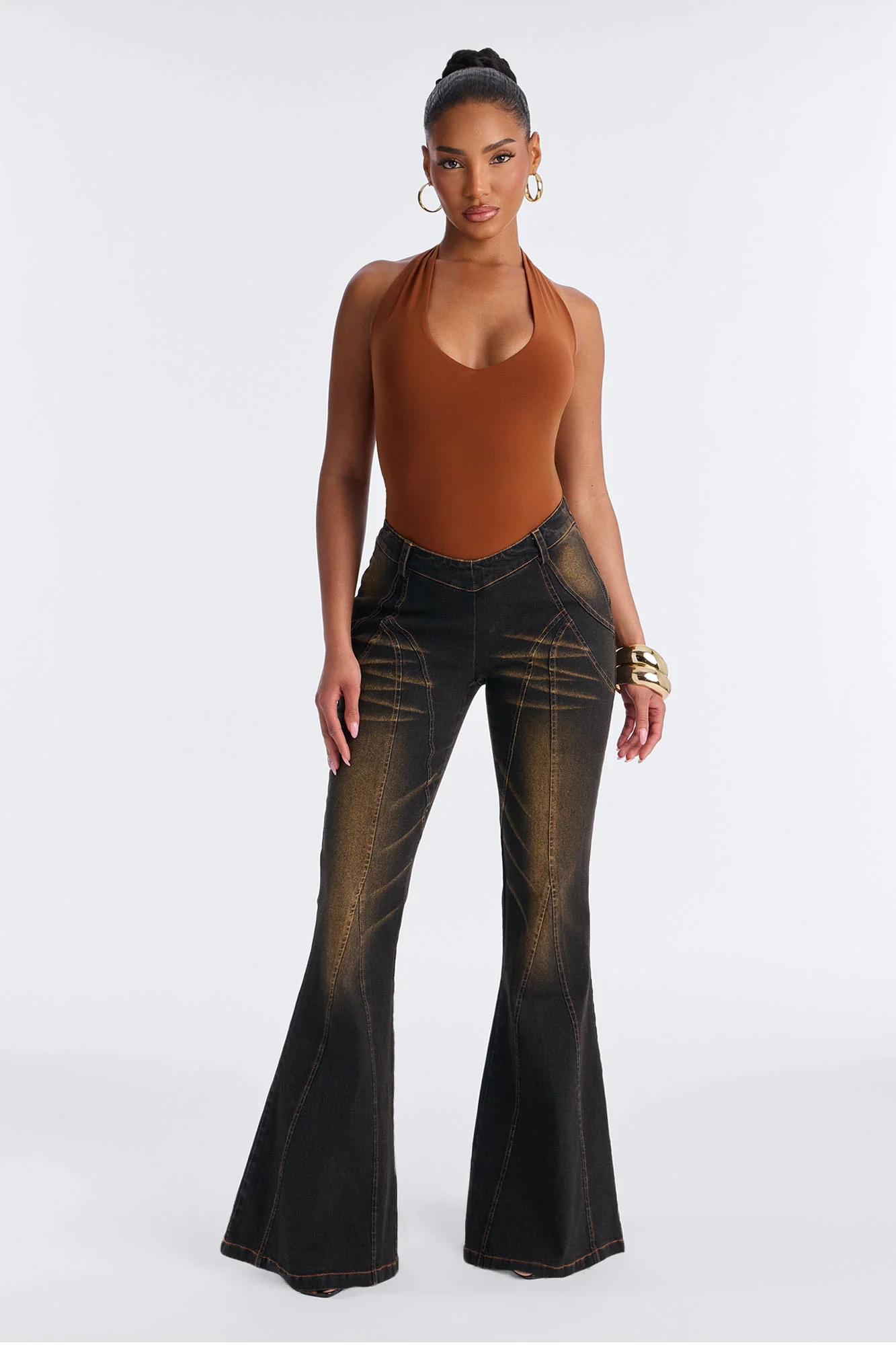 Blake Low Rise Washed Flare Pant 33″ - Black Wash
