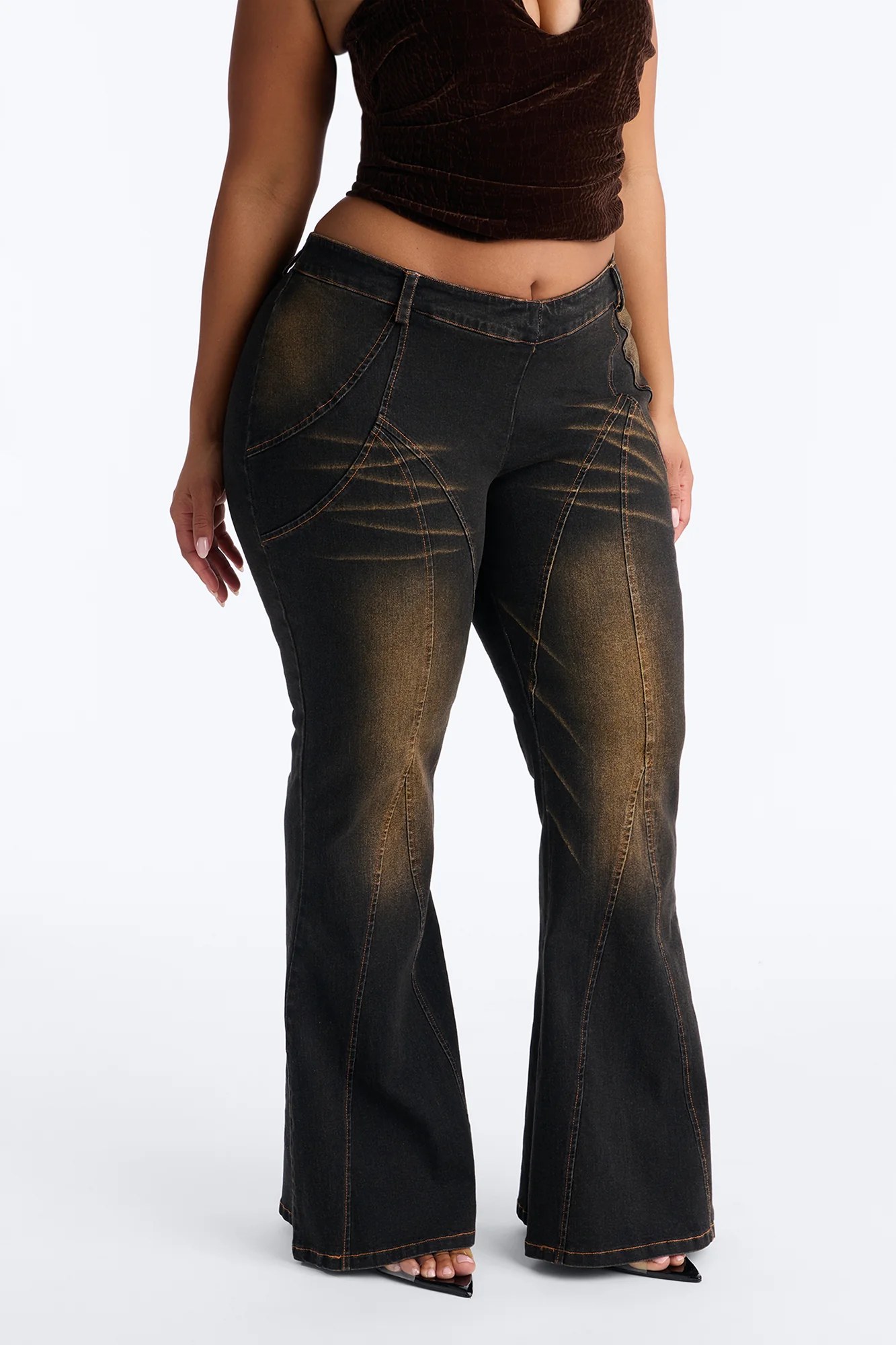 Blake Low Rise Washed Flare Pant 33″ - Black Wash - Image 6