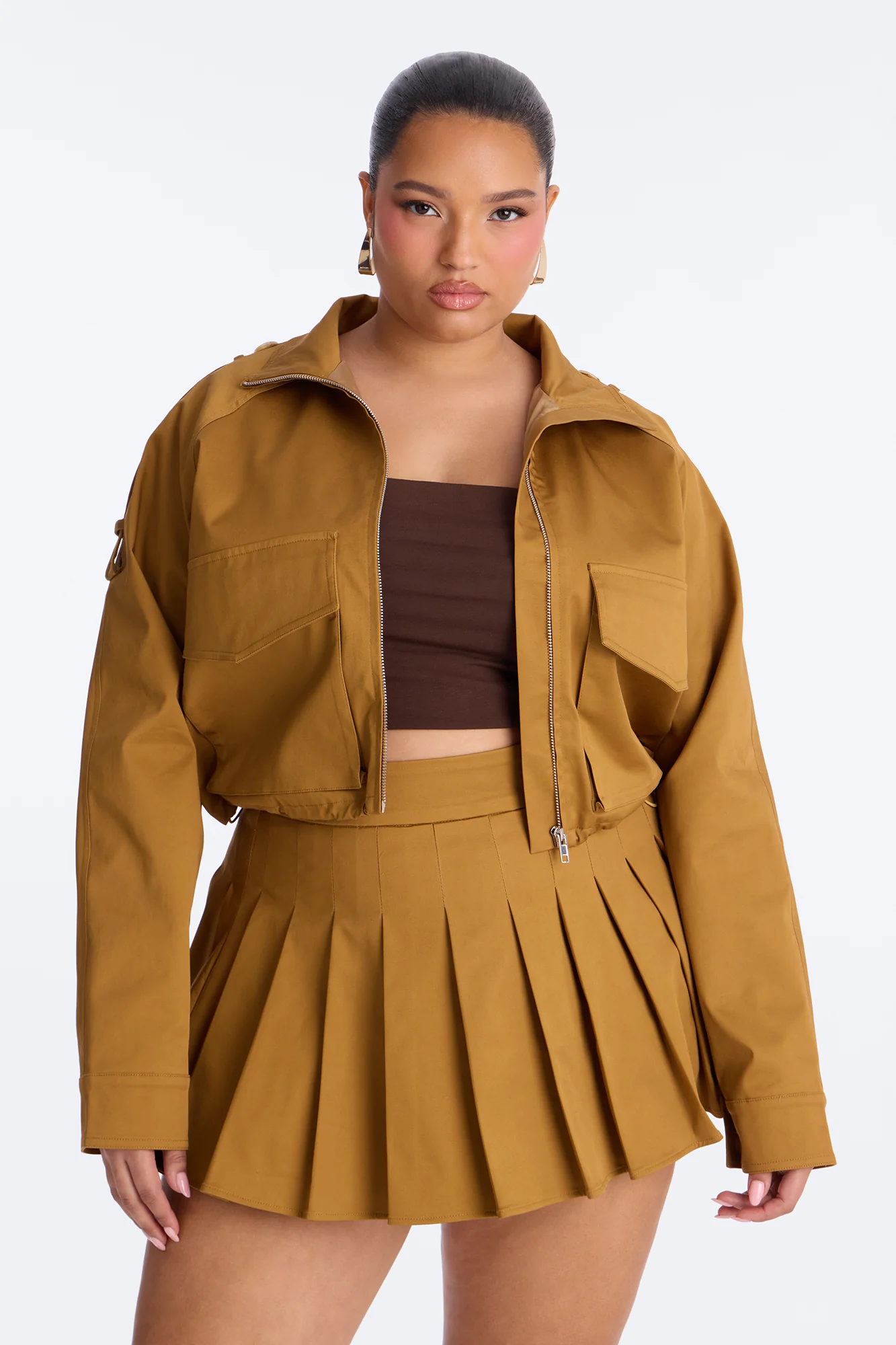 Blakely Twill Cropped Utility Jacket - Khaki - Image 5